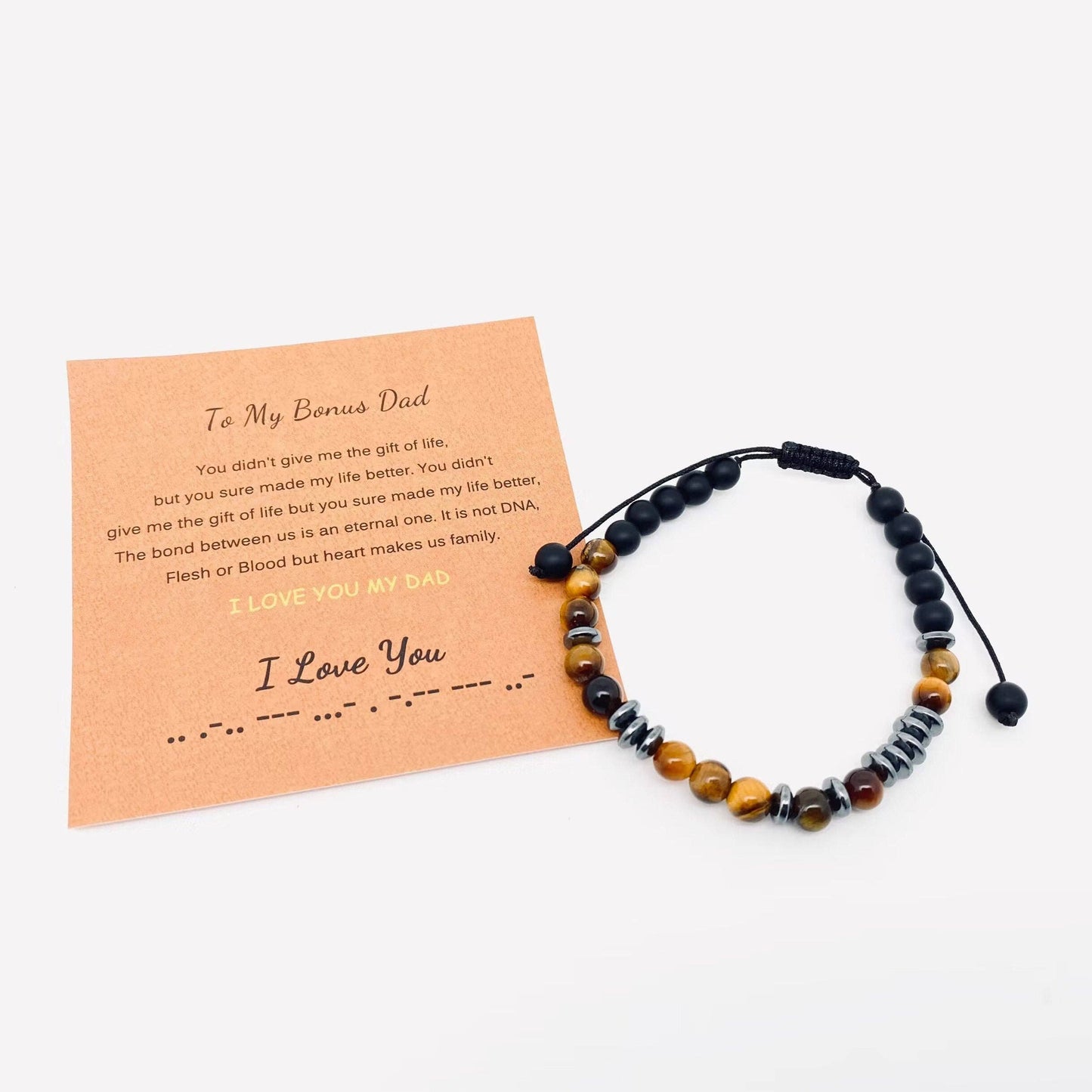 Morse Code "I Love you" Tiger's Eye Stone Gift Bracelets