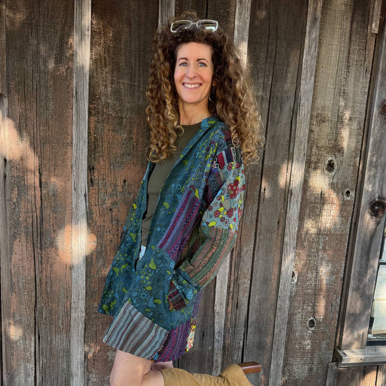 Mushroom Print Heavy Cotton Patchwork Kimono Jacket