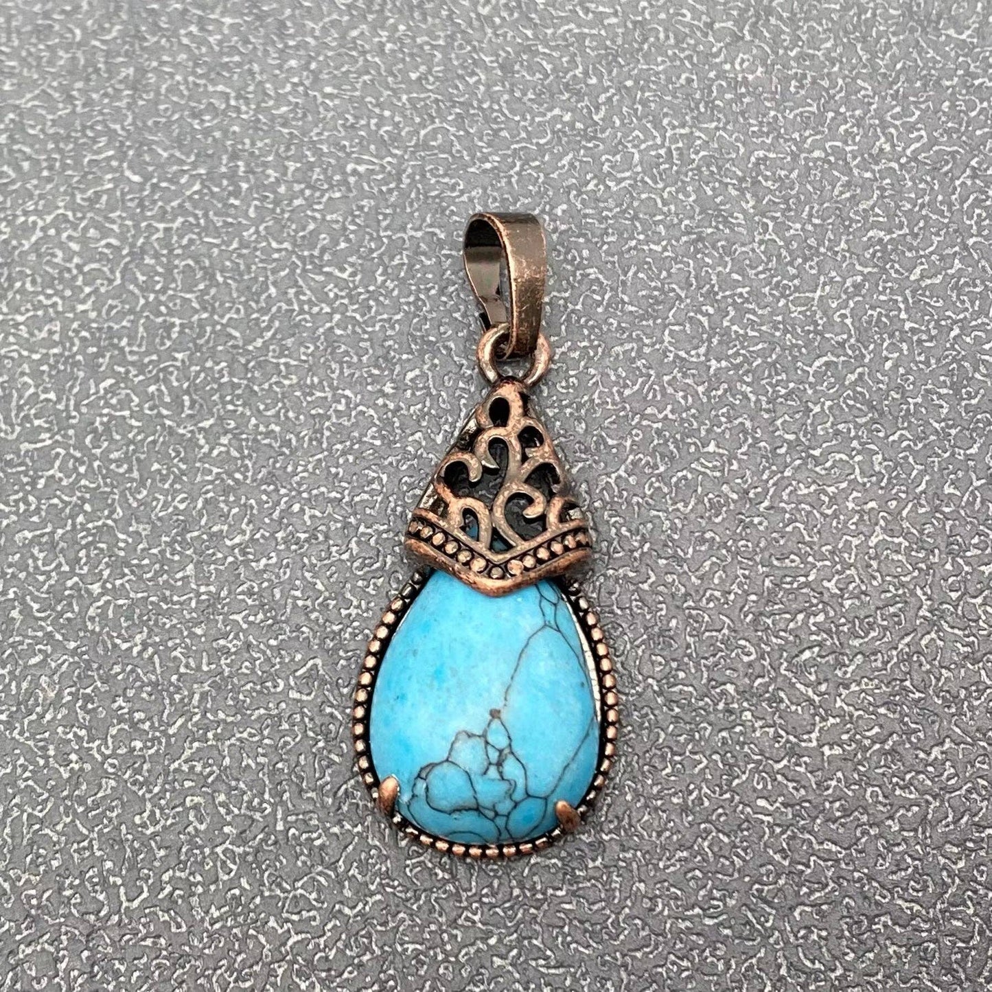 Drop-shaped Natural Stone Bronze Charms (Single Pendant) -CS
