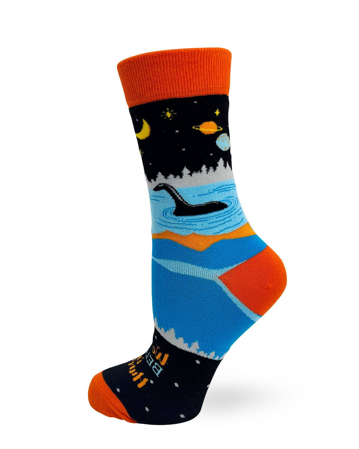 Colorful sock with a whale design on a white background