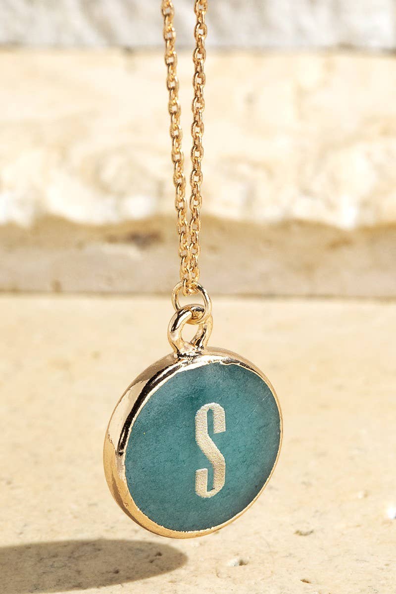 Initial Letter Round Pendant Necklace