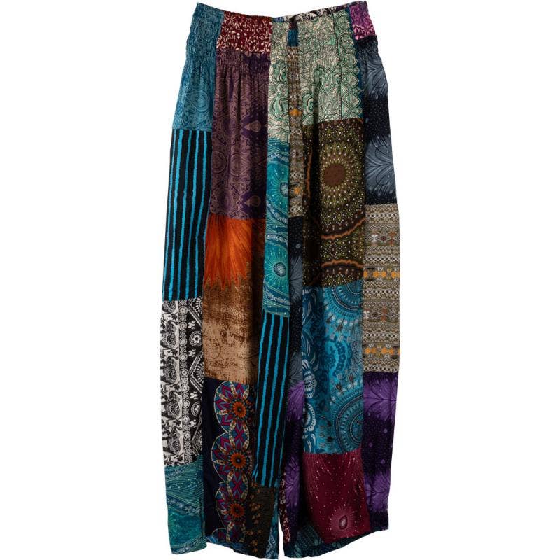 ASSORTED WIDE LEG COTTON PATCHWORK PANTS FREE SIZE
