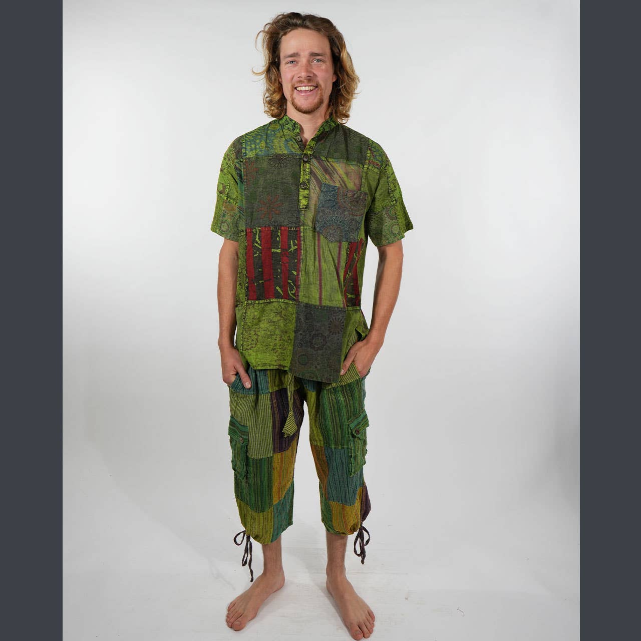 Jaypuri Patchwork Overdyed Cotton Men’s Hippie Shirt