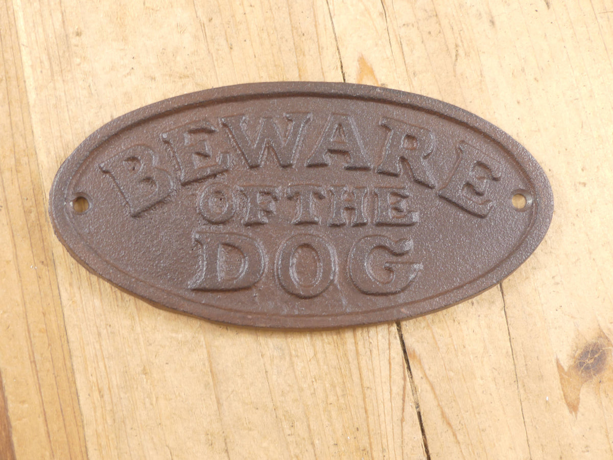 CAST IRON "BEWARE OF THE DOG" SIGN FUNNY HUMOR GIFT RUSTIC