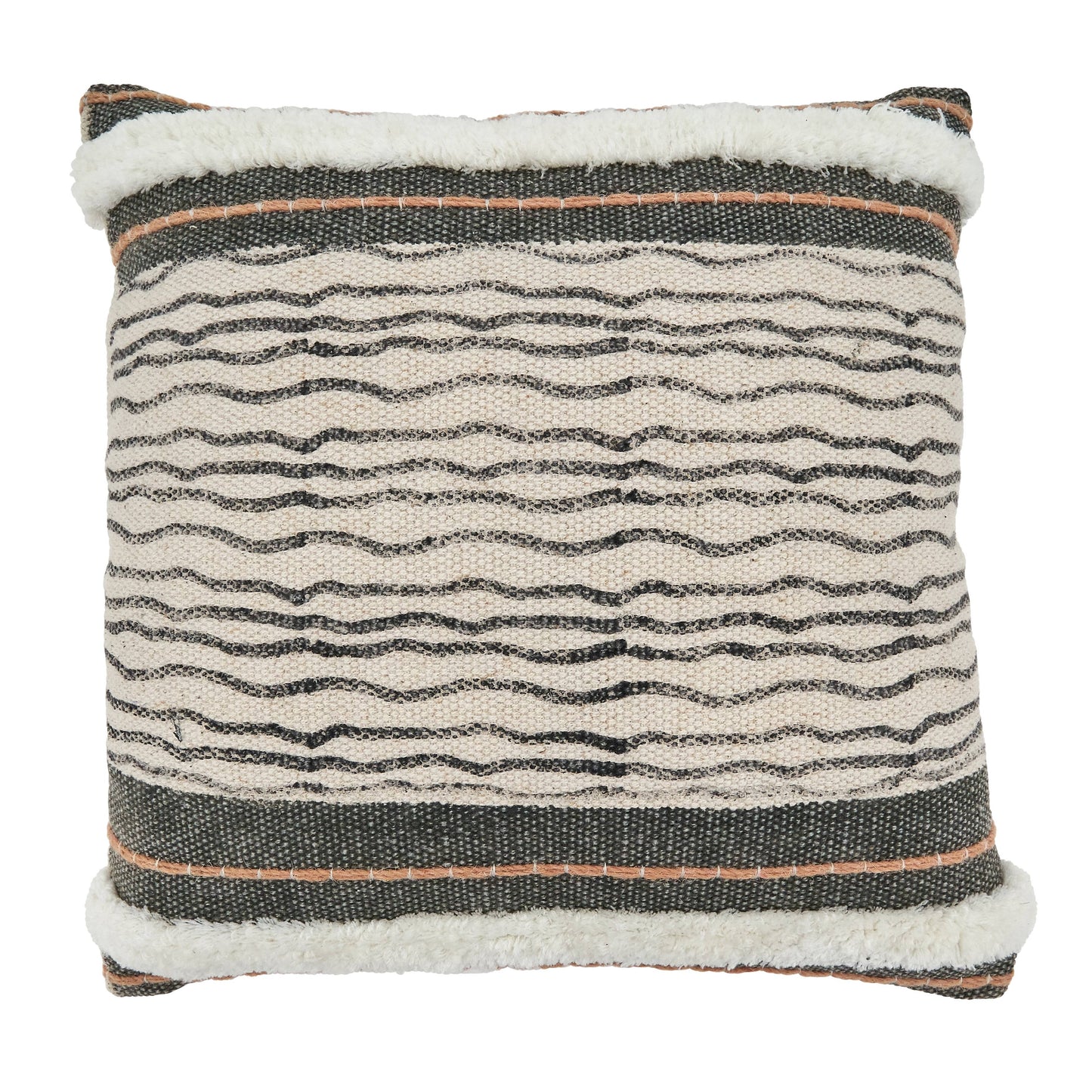 Stripe Printed and Embroidered Pillow