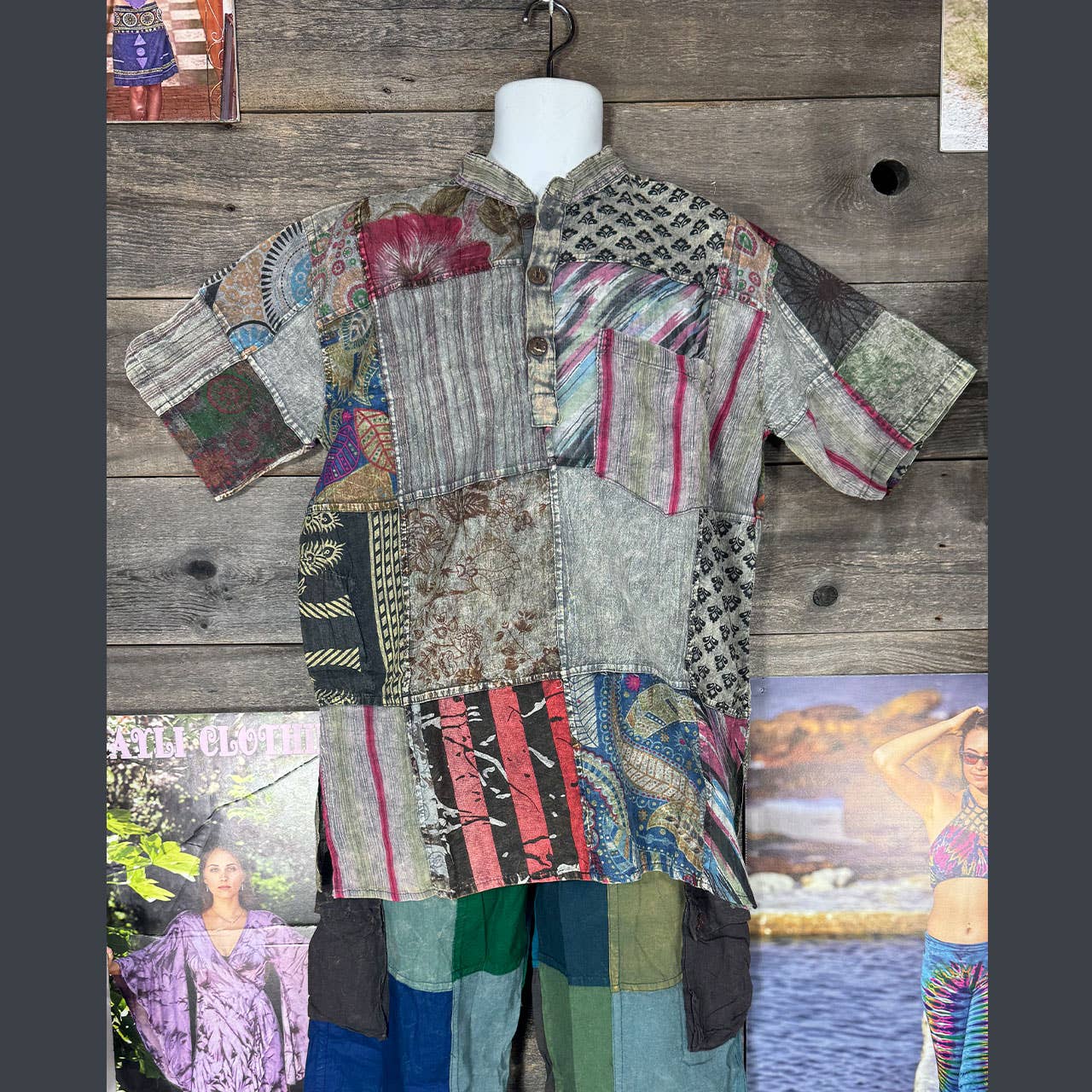 Jaypuri Patchwork Overdyed Cotton Men’s Hippie Shirt