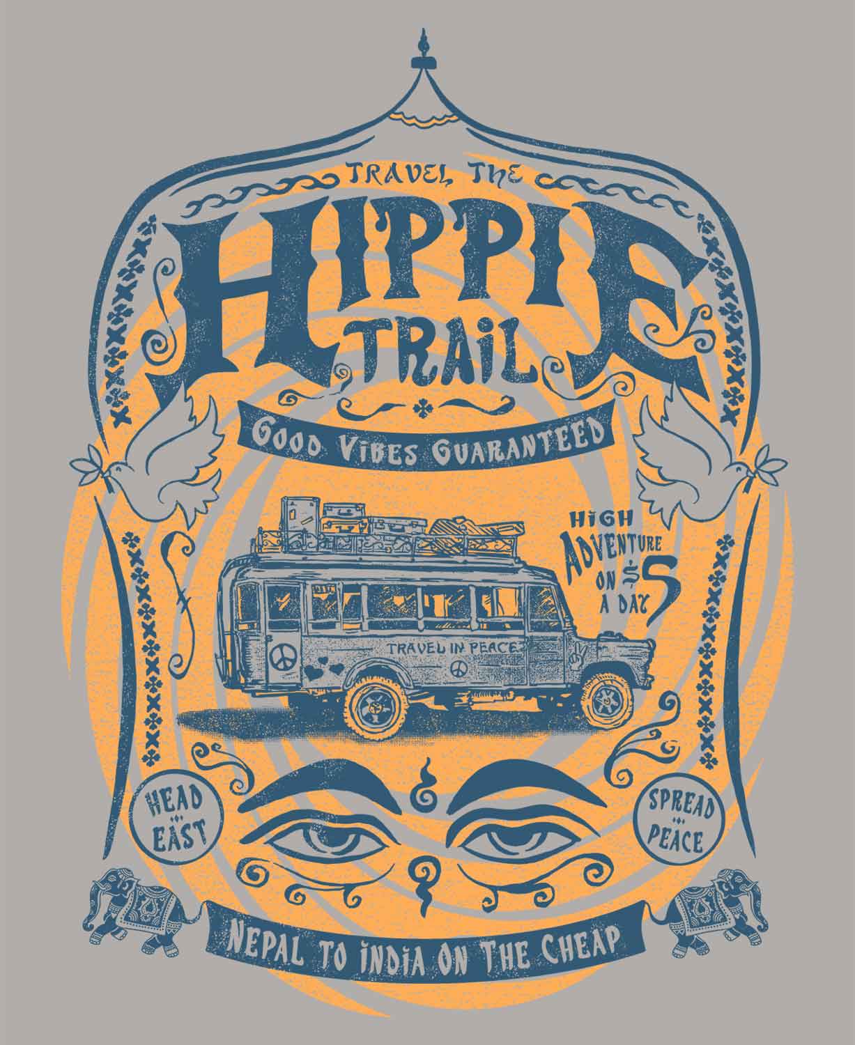 Hippie Trail Organic T-Shirt - Unisex - Retro Graphic Tees
