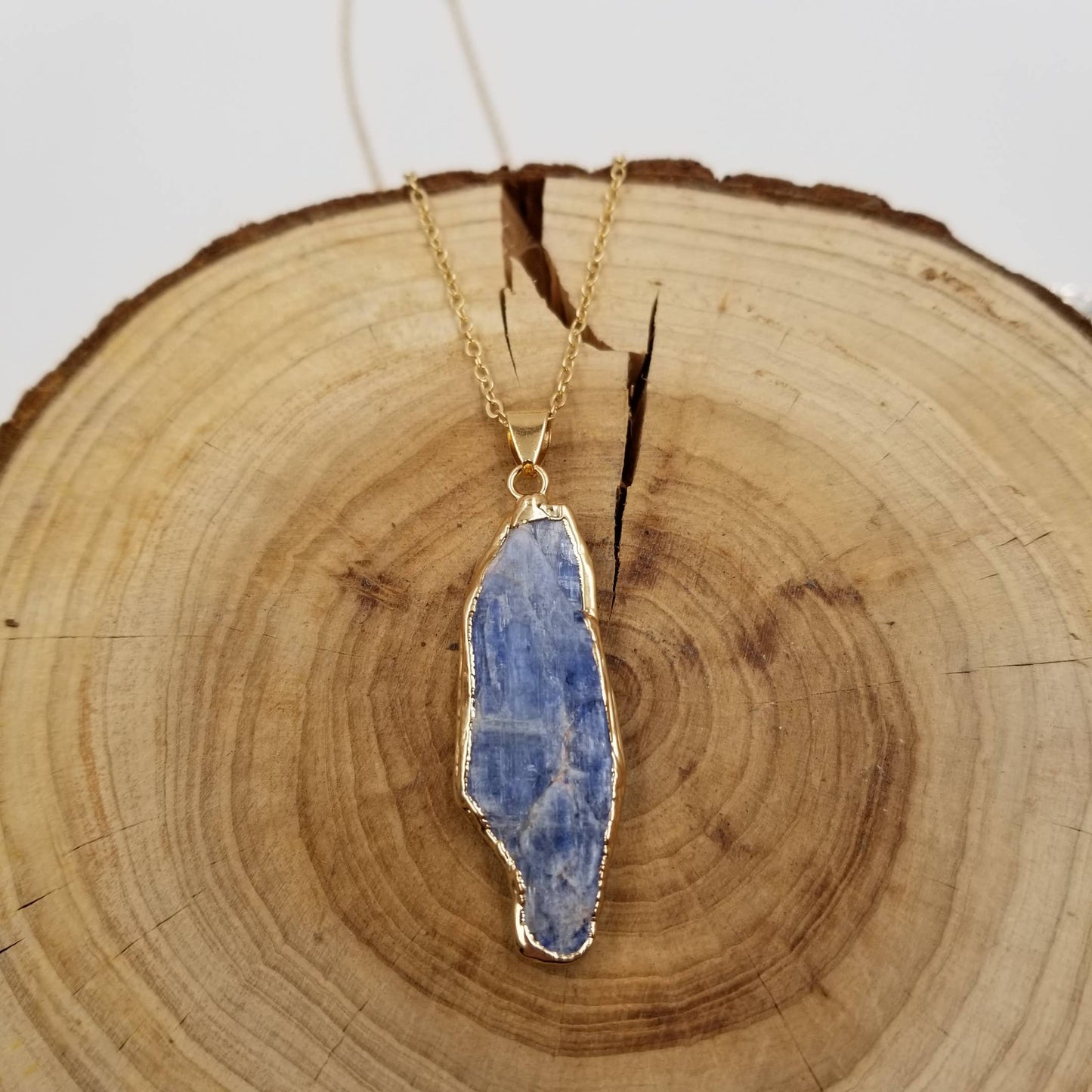Natural Blue Quartz Gold-Plated Pendant Necklace