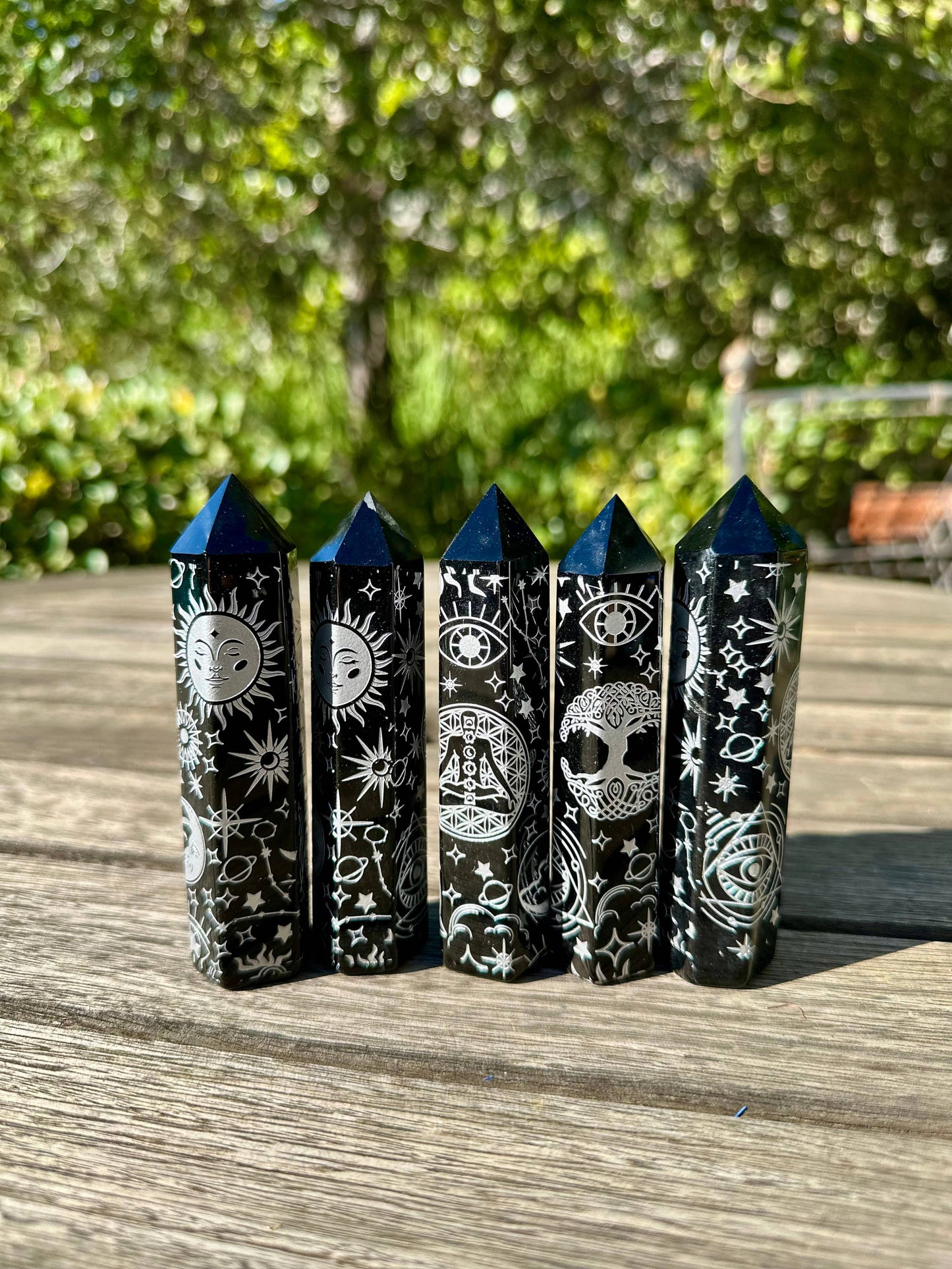 Natural Obsidian Sun&Moon Obelisk Tower Point