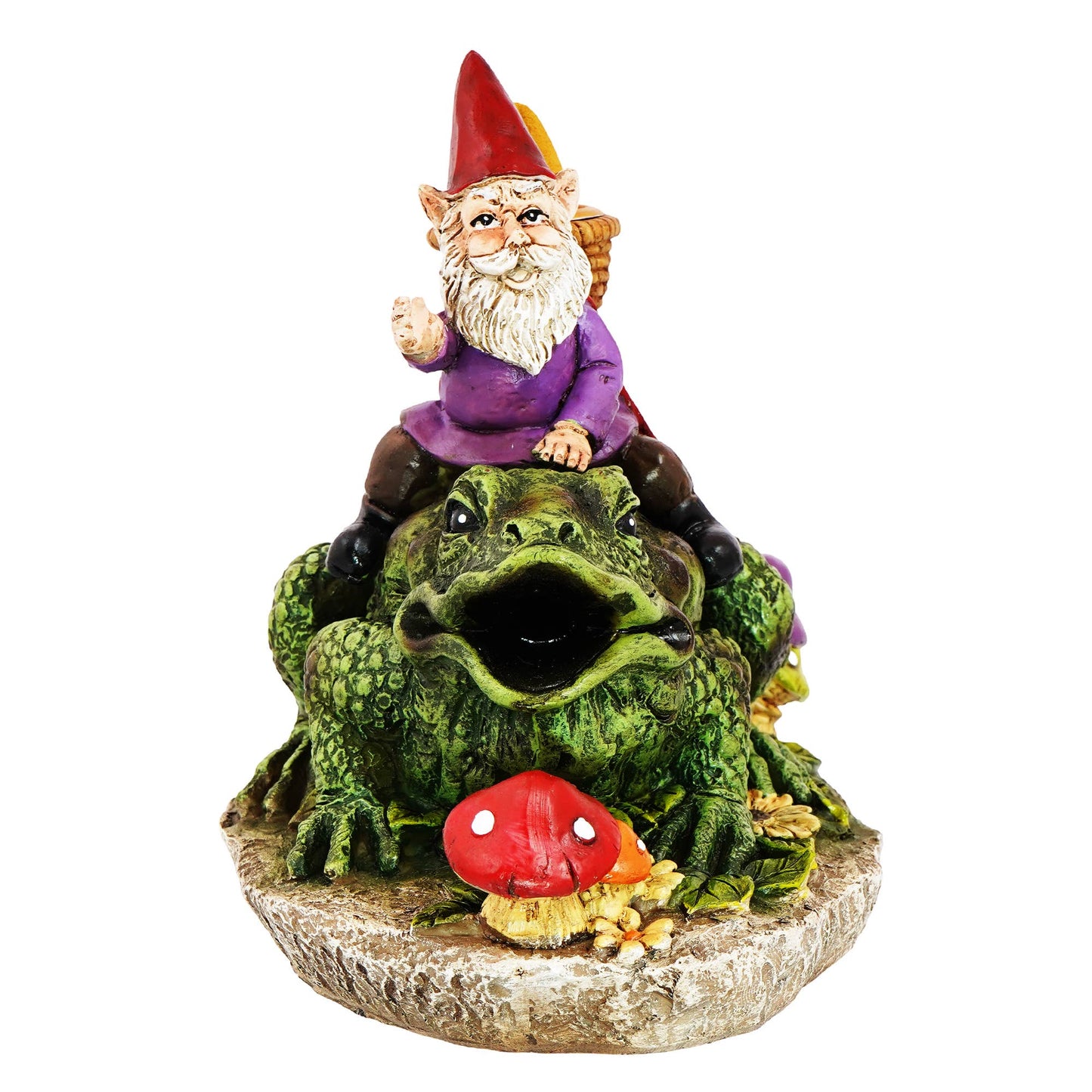 Gnome Riding Frog Back Flow incense Burner