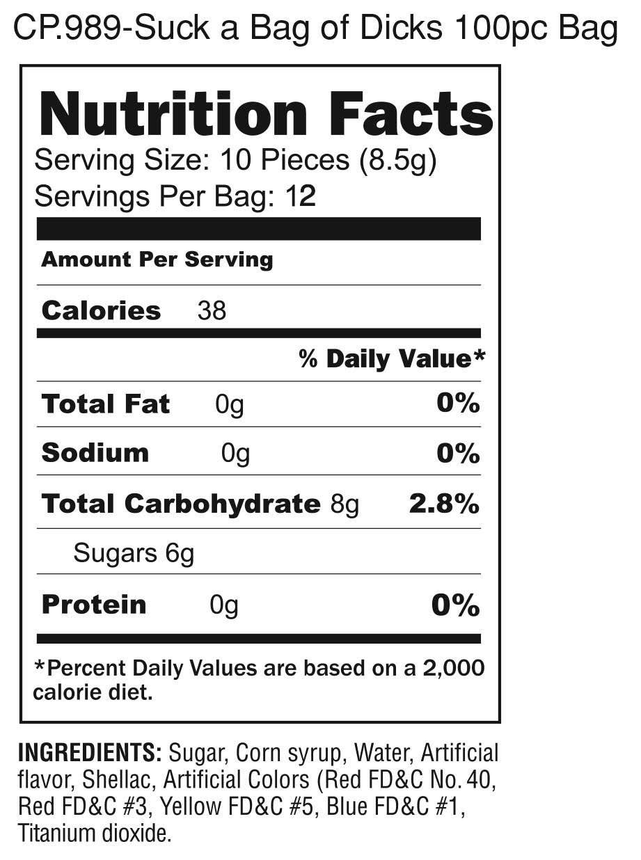 Nutrition facts label for a product with a humorous title.