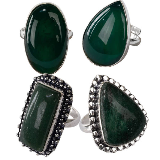 Green Jade  Adjustable Brass Ring