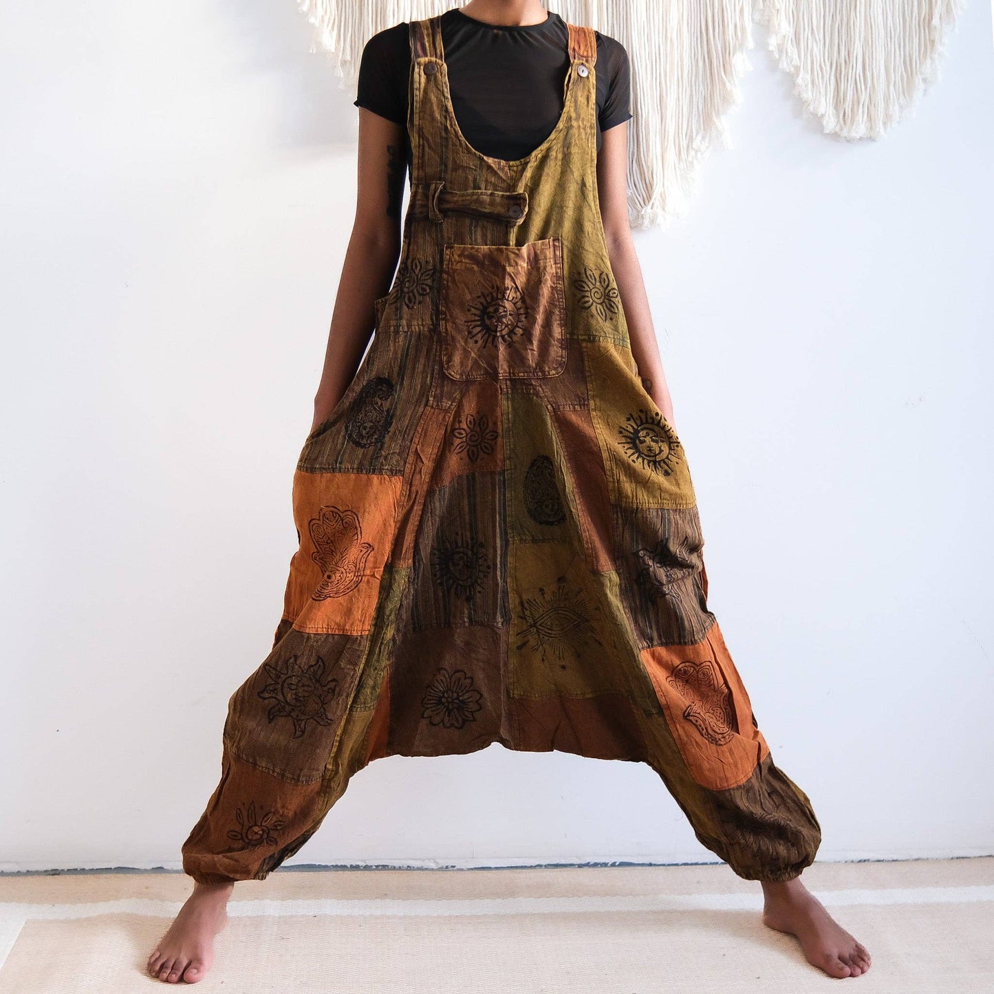 Patchwork Harem Cotton Unisex Jumpsuits (P19-K3C)
