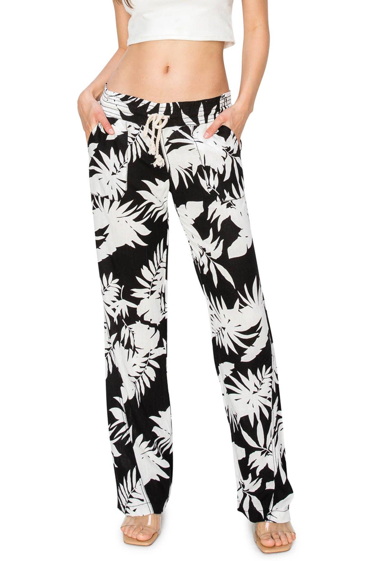 CALI1850 TROPICAL FLORAL LINEN BEACH PANTS (07024JLN504)
