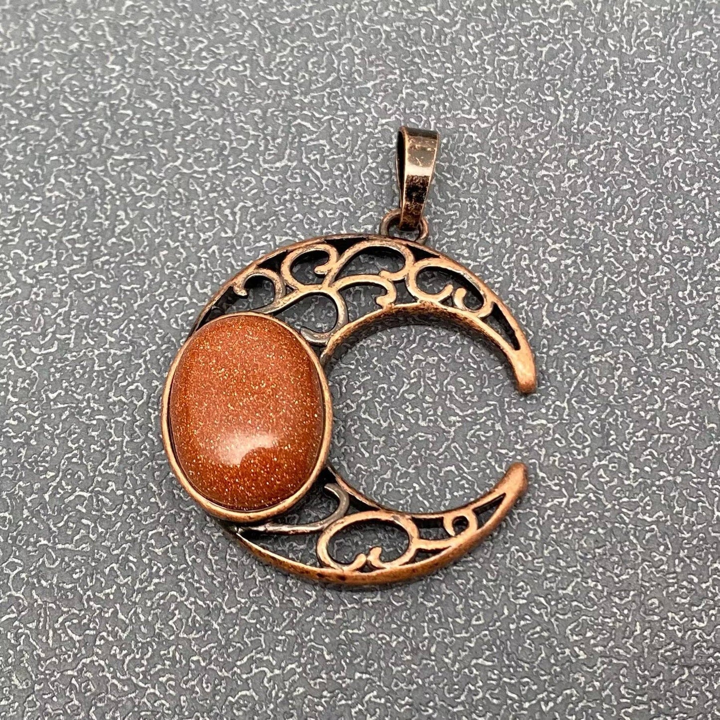 Natural Stone Hollow Moon Charm (Single Pendant) - CS/MS