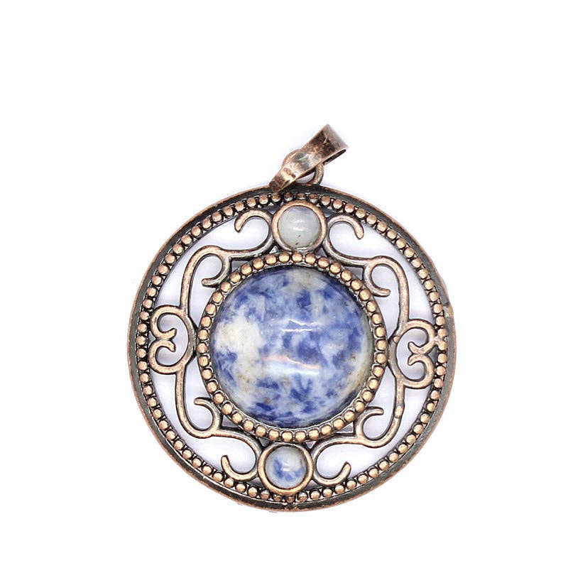 Vintage Natural Stone Hollow Circular Charm  Pendant - CS