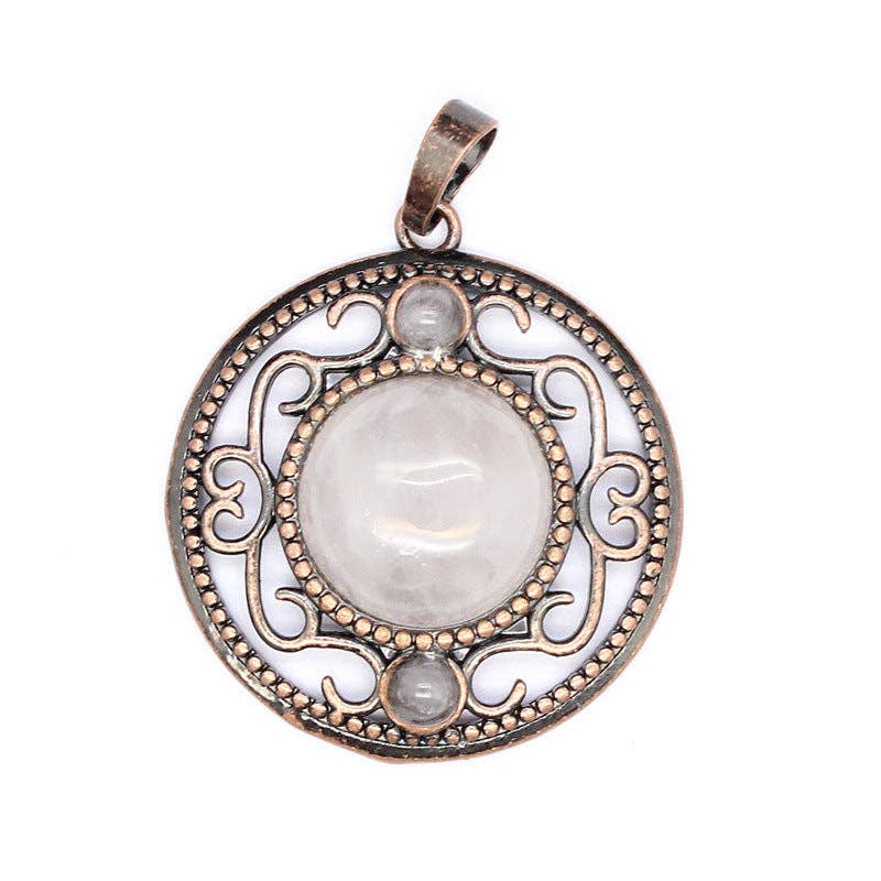 Vintage Natural Stone Hollow Circular Charm  Pendant - CS