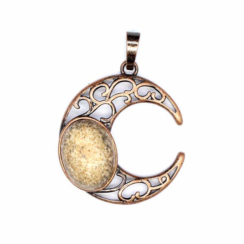 Natural Stone Hollow Moon Charm (Single Pendant) - CS/MS