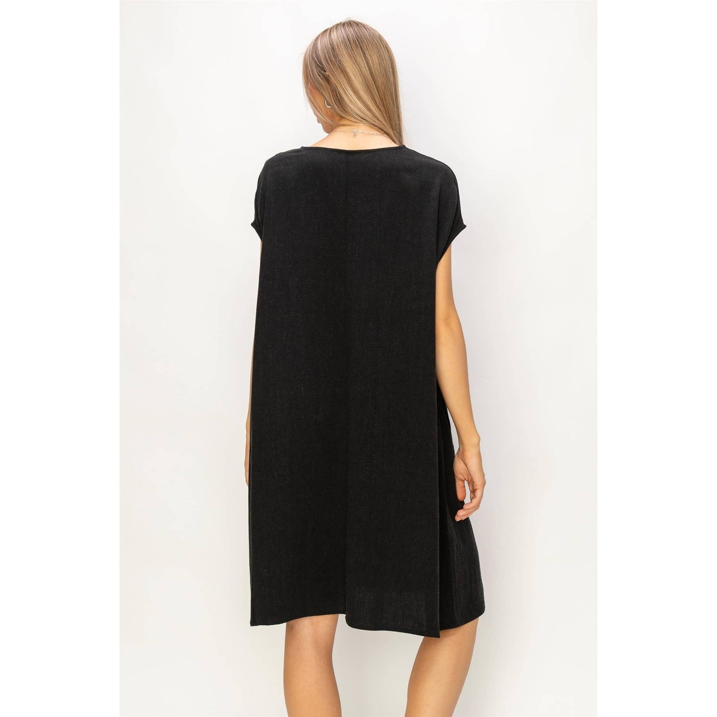 V-Neck Oversized Linen Midi Dress