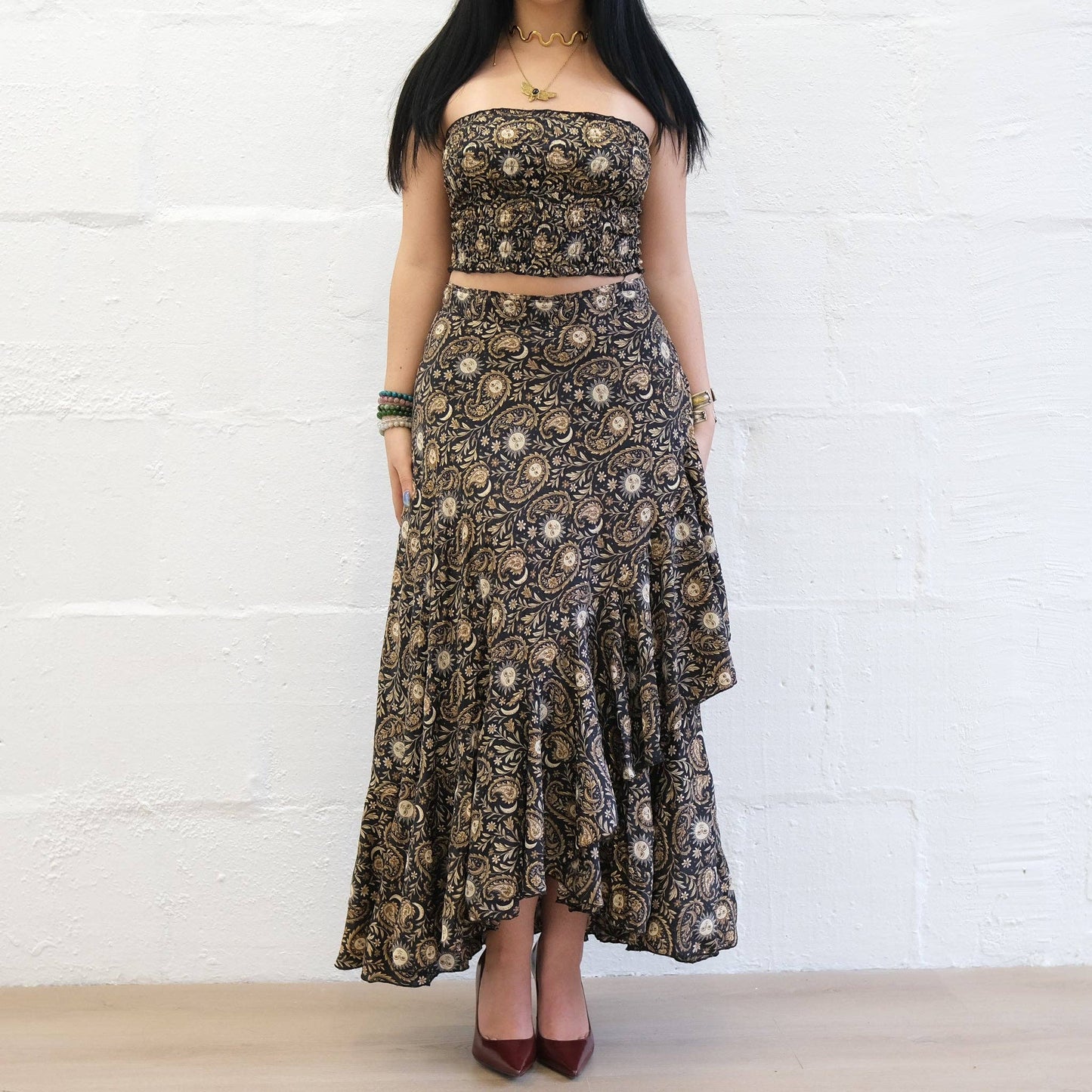 Flowy Sun Celestial Paisley Boho Wrap Skirt