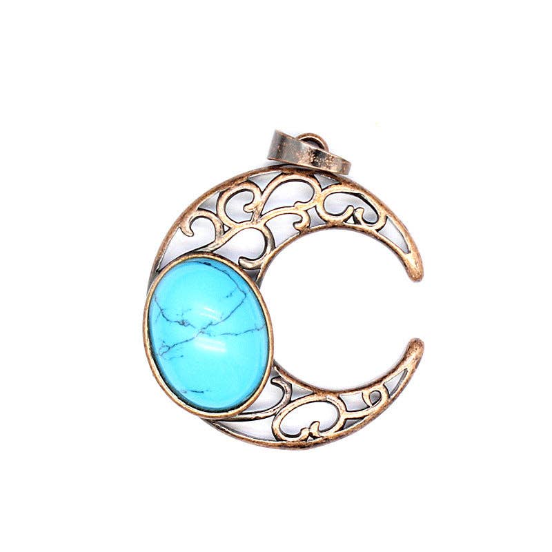 Natural Stone Hollow Moon Charm (Single Pendant) - CS/MS