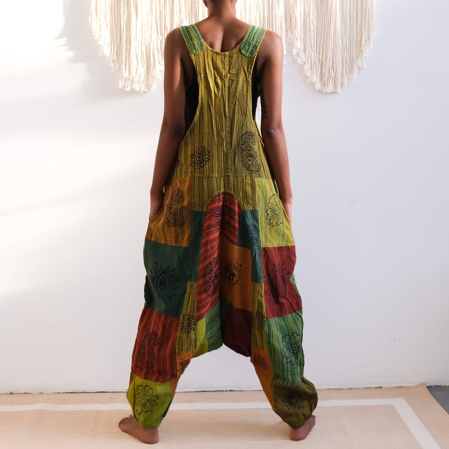 Patchwork Harem Cotton Unisex Jumpsuits (P19-K3C)