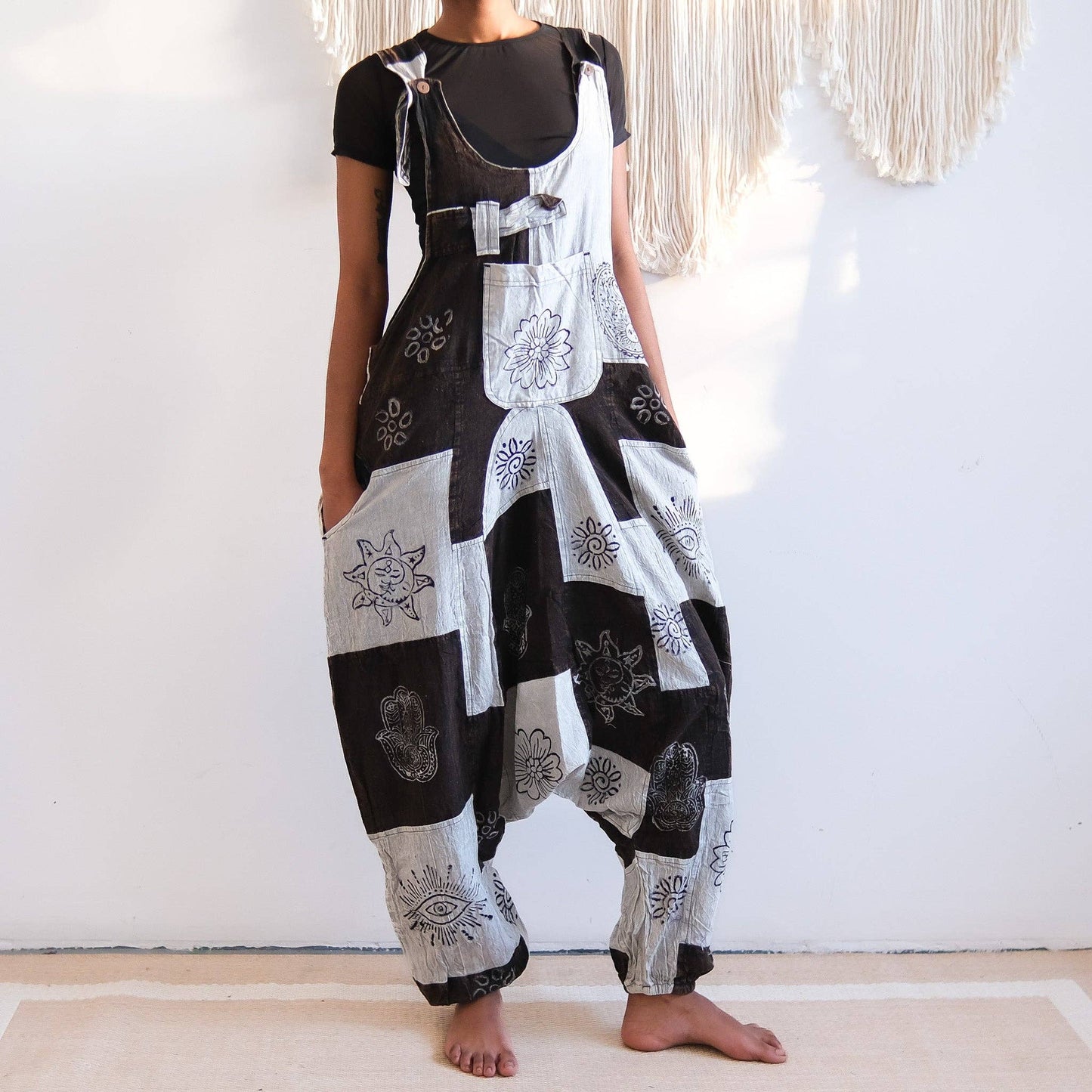 Patchwork Harem Cotton Unisex Jumpsuits (P19-K3C)