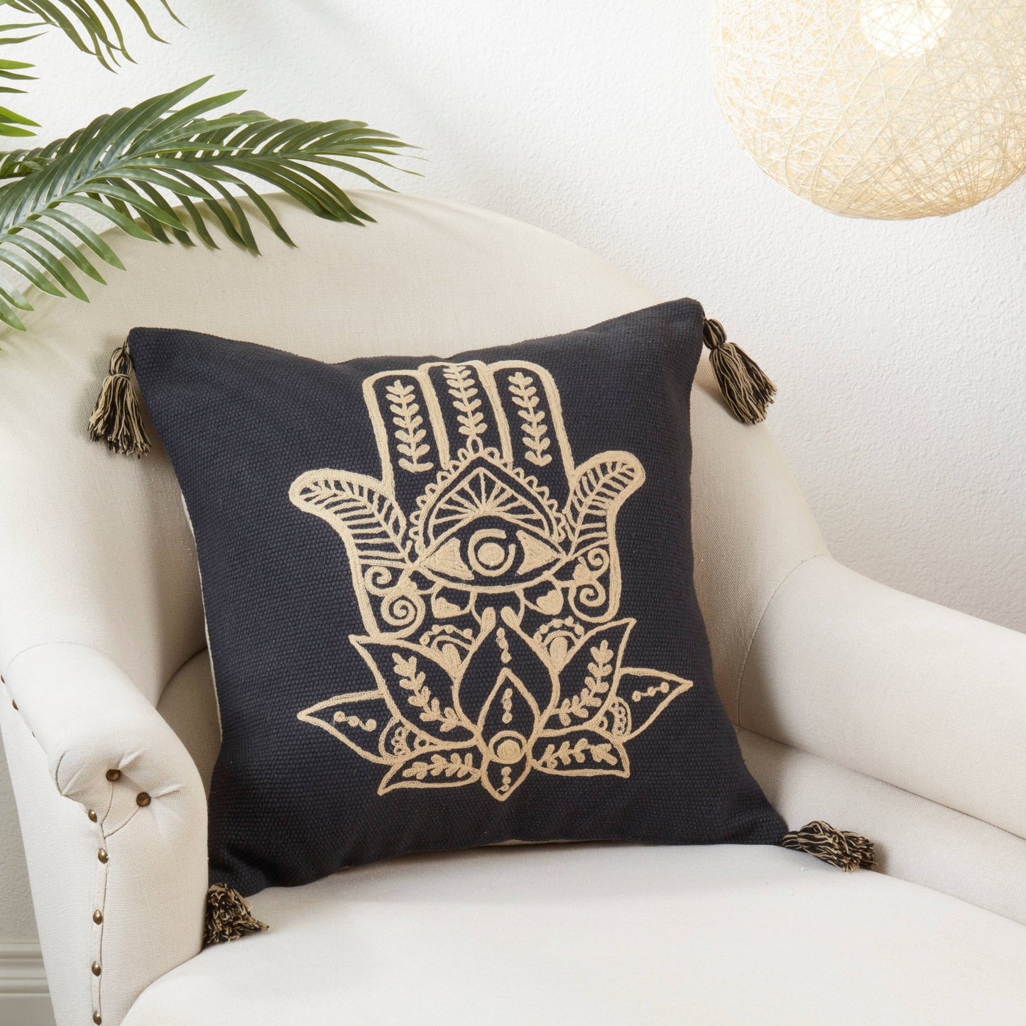 Hamsa Hand Embroidered Pillow
