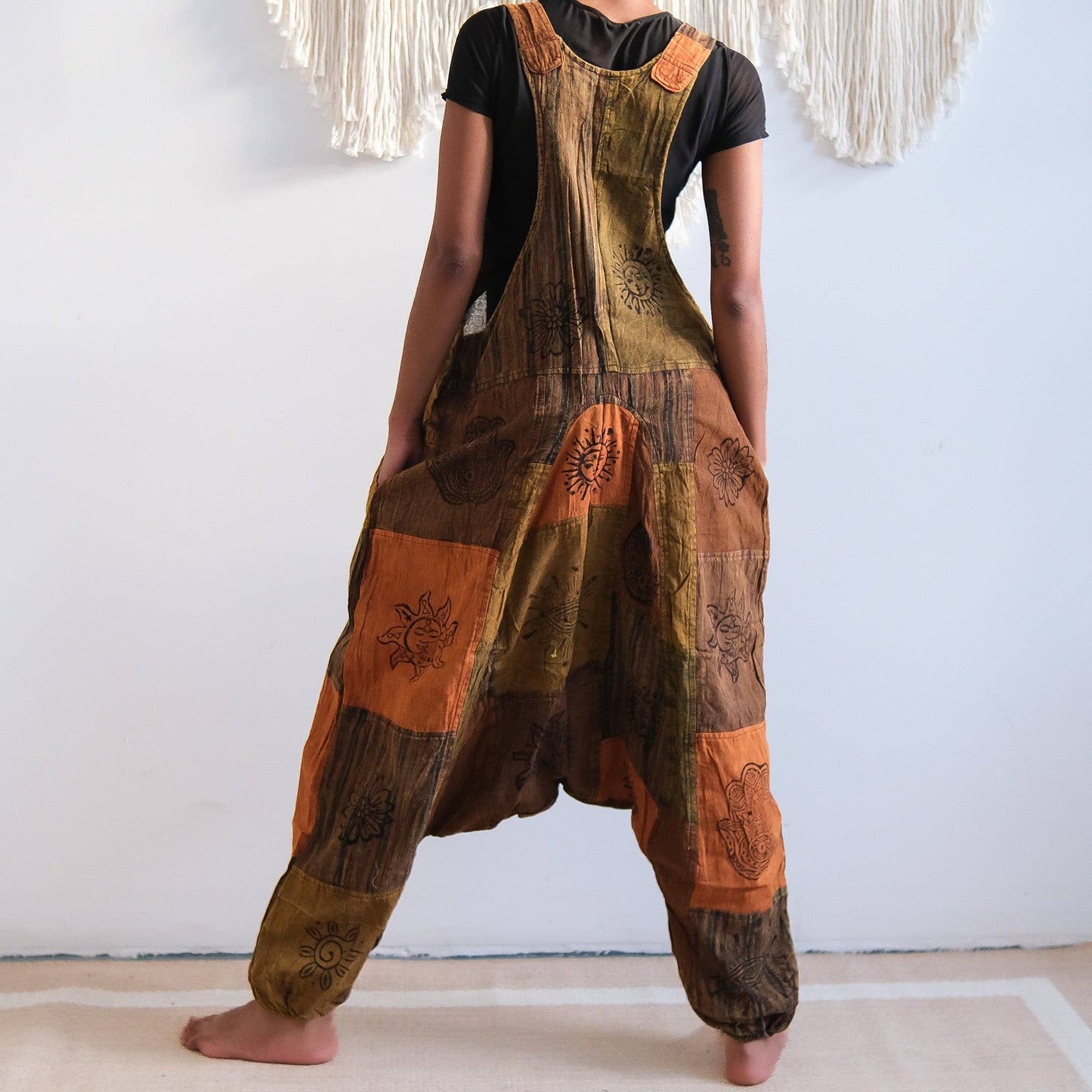 Patchwork Harem Cotton Unisex Jumpsuits (P19-K3C)