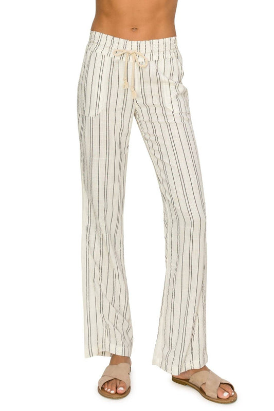 CALI1850 PINSTRIPE LINEN WIDE LEG SMOCKED PANTS 07024JLN416