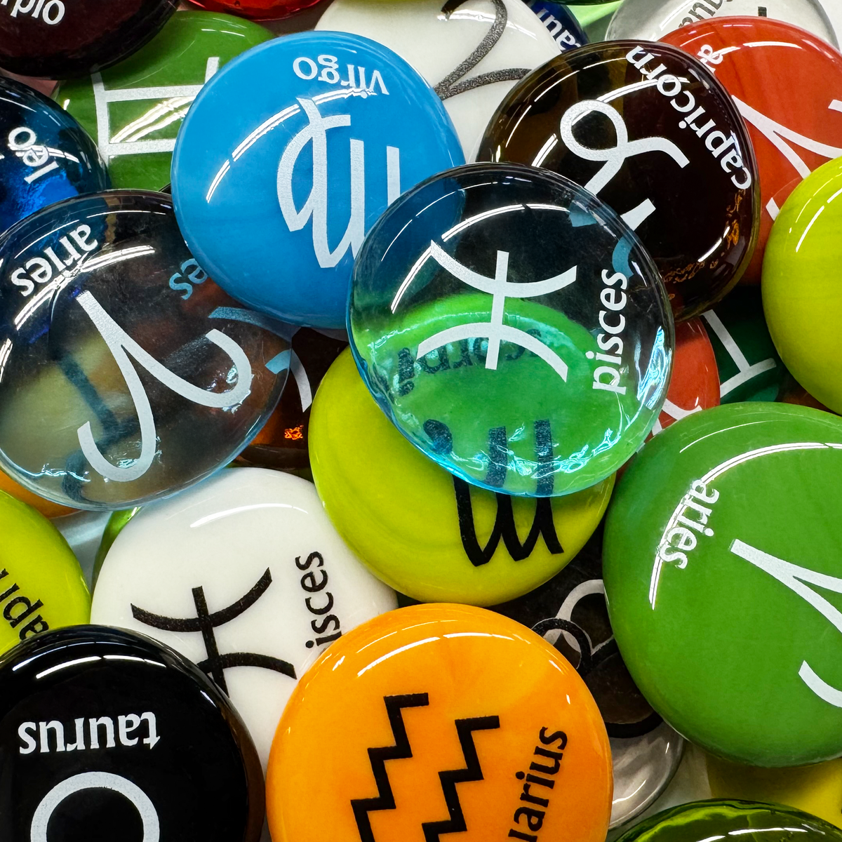 Zodiac Stones, Glass Rocks with Astrological Symbols