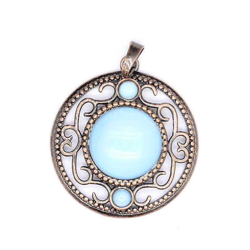 Vintage Natural Stone Hollow Circular Charm  Pendant - CS