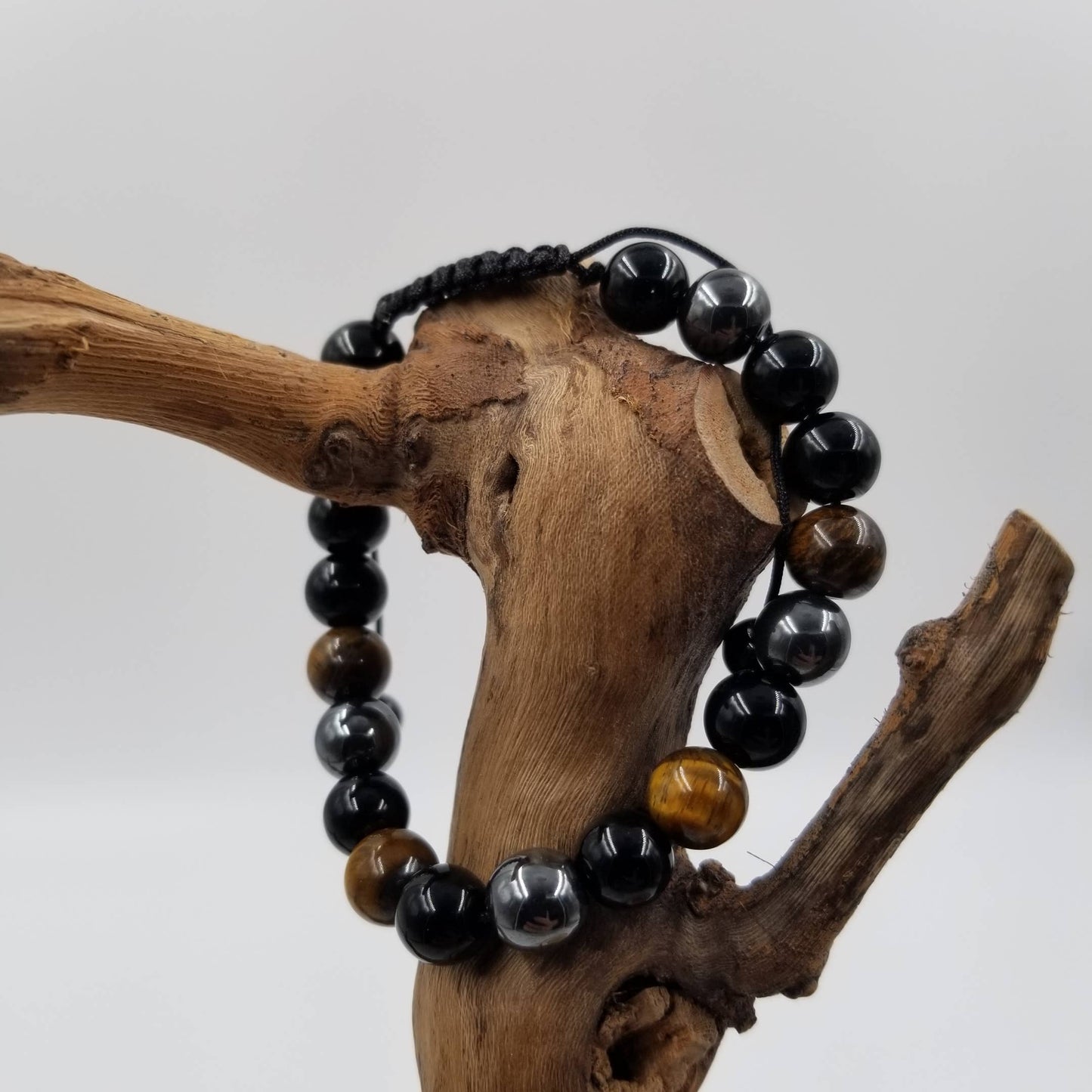 Obsidian & Tiger Eye Stone Adjustable Father's Day Bracelet