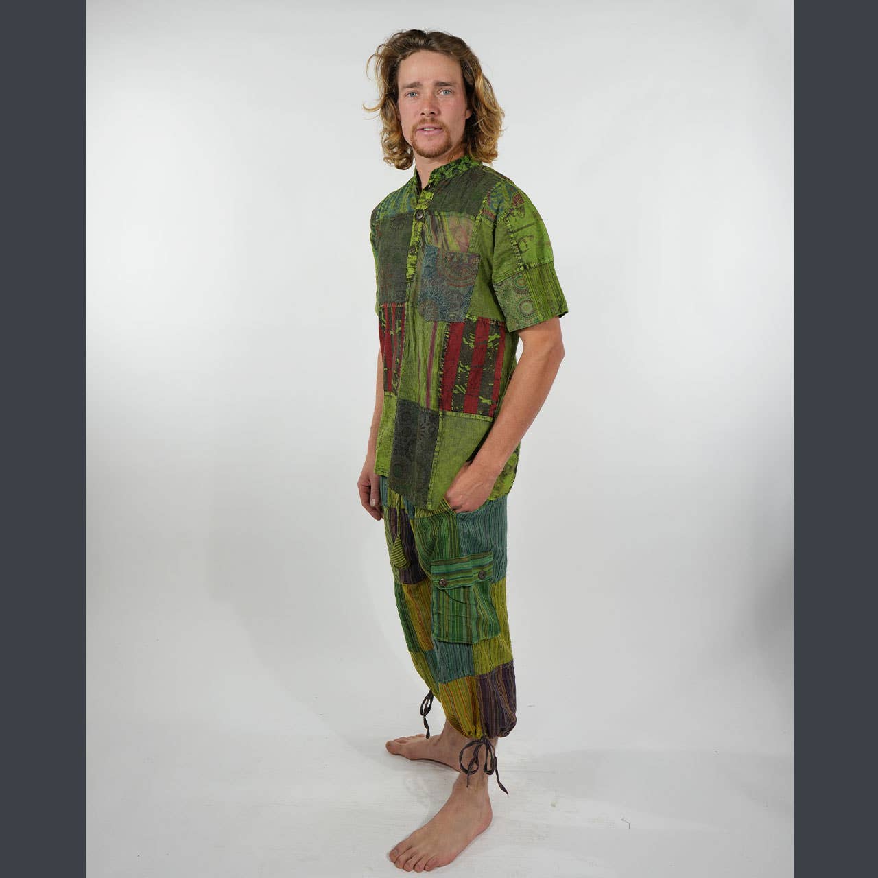 Jaypuri Patchwork Overdyed Cotton Men’s Hippie Shirt