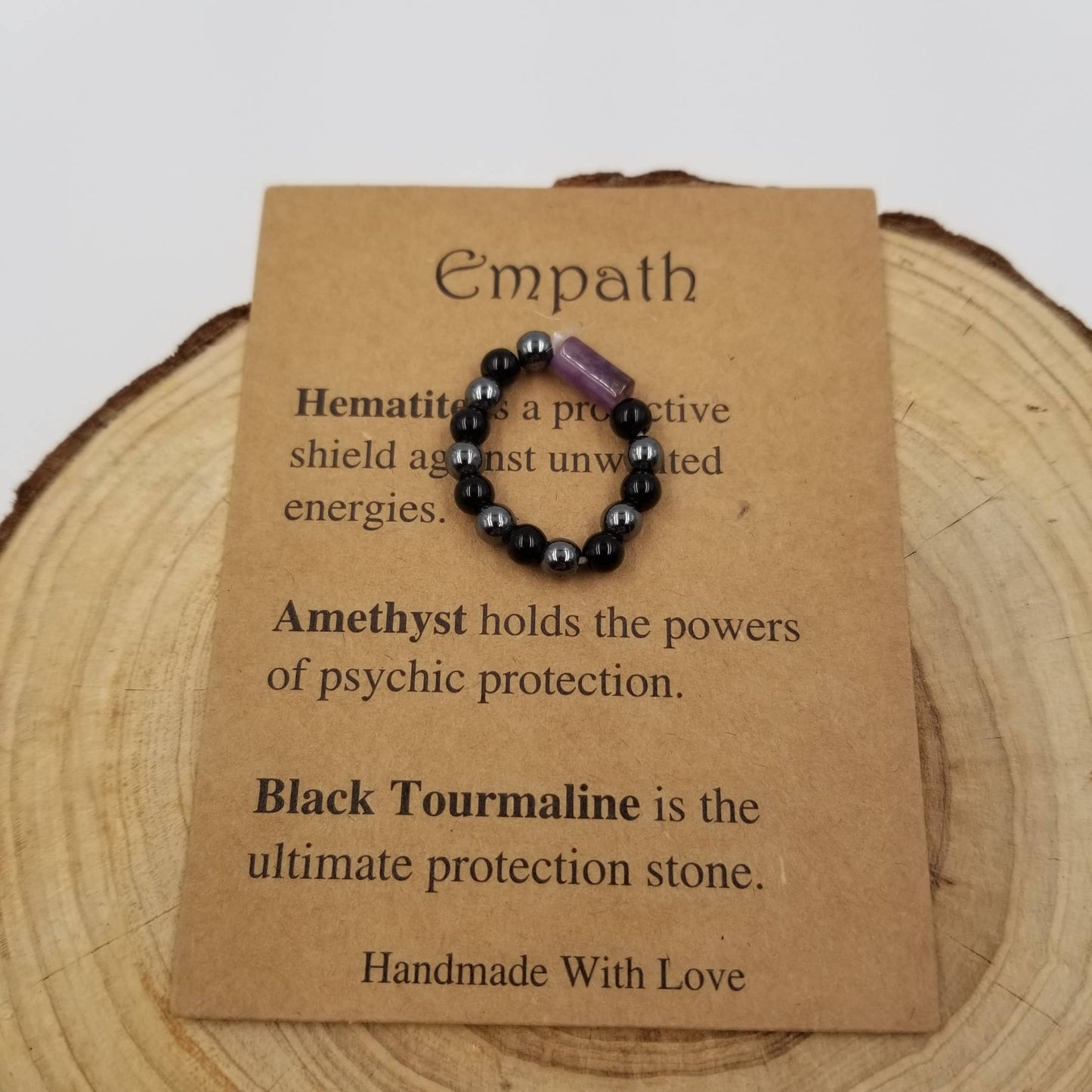 Natural Stone Bead Chakra Ring With Card