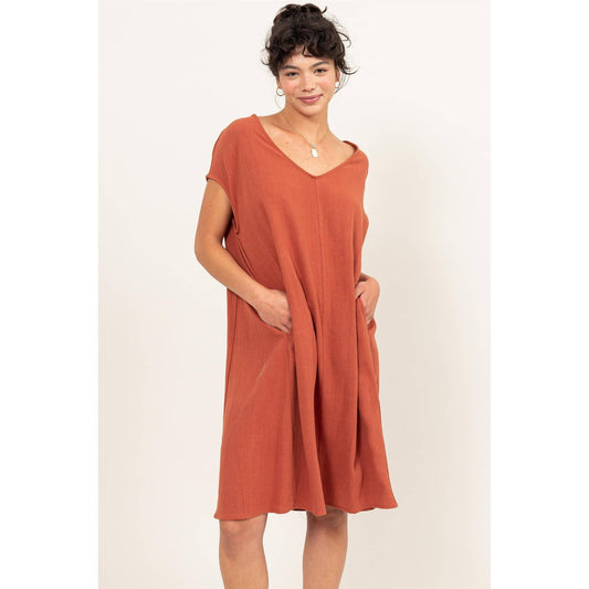 V-Neck Oversized Linen Midi Dress