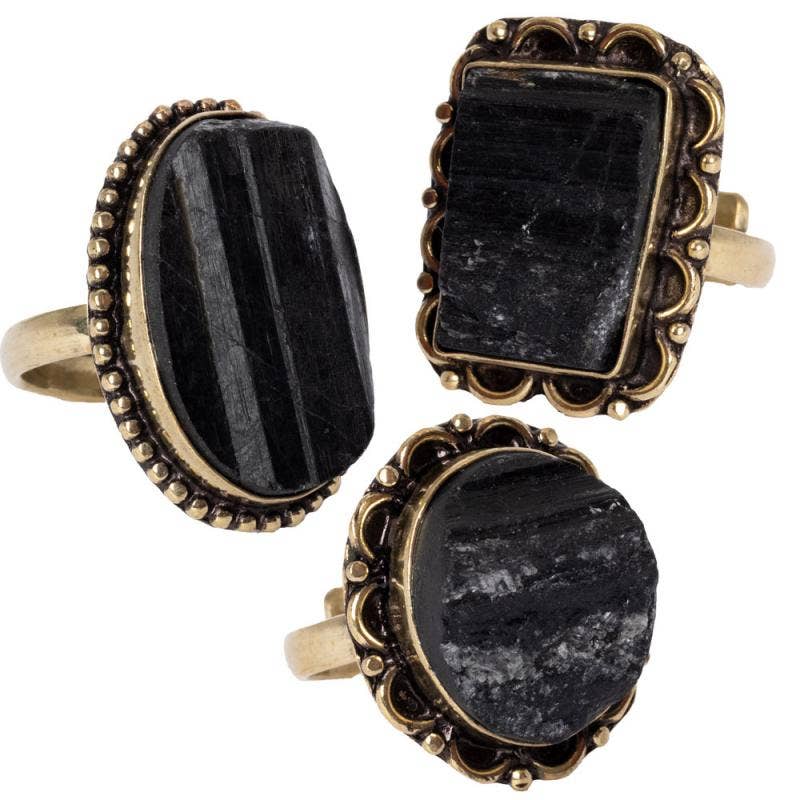 ADJUSTABLE GOLD TONE GEMSTONE RINGS
