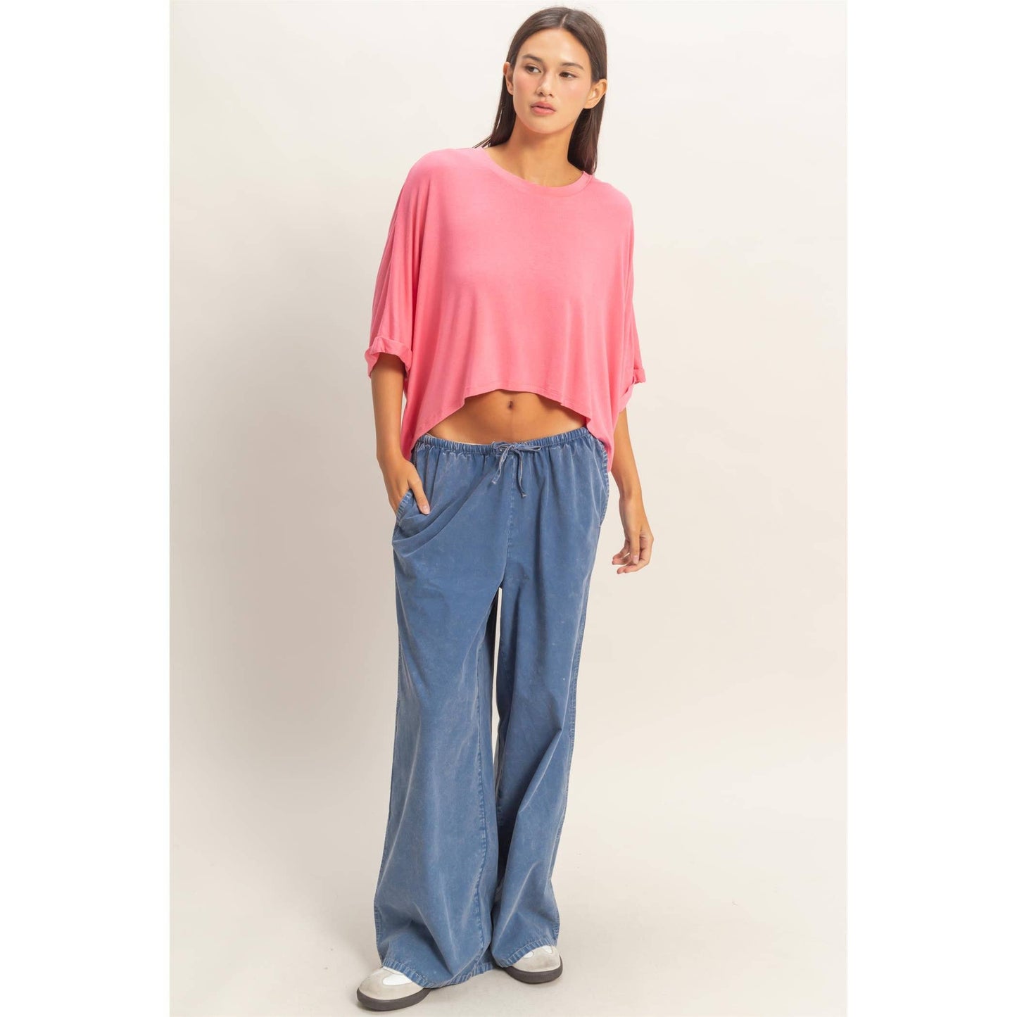 Relaxed High-Low Batwing Sleeve Top