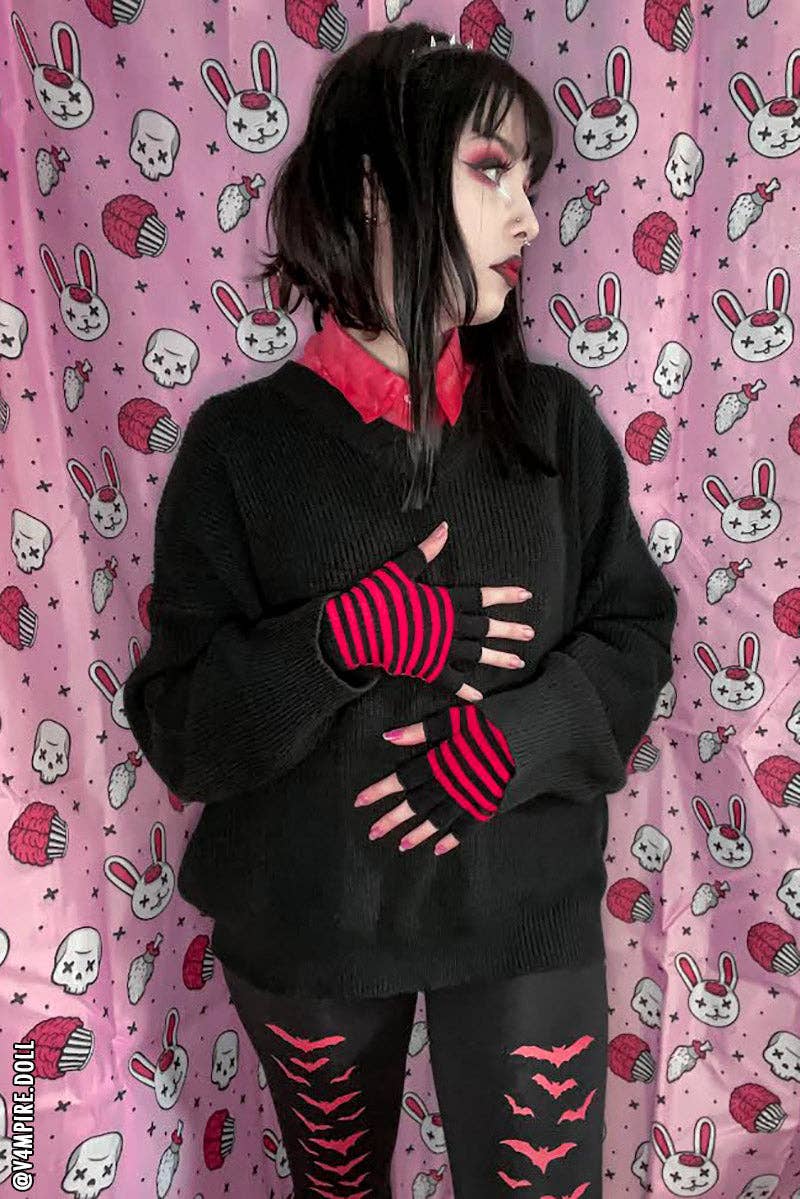 Striped Fingerless Gloves