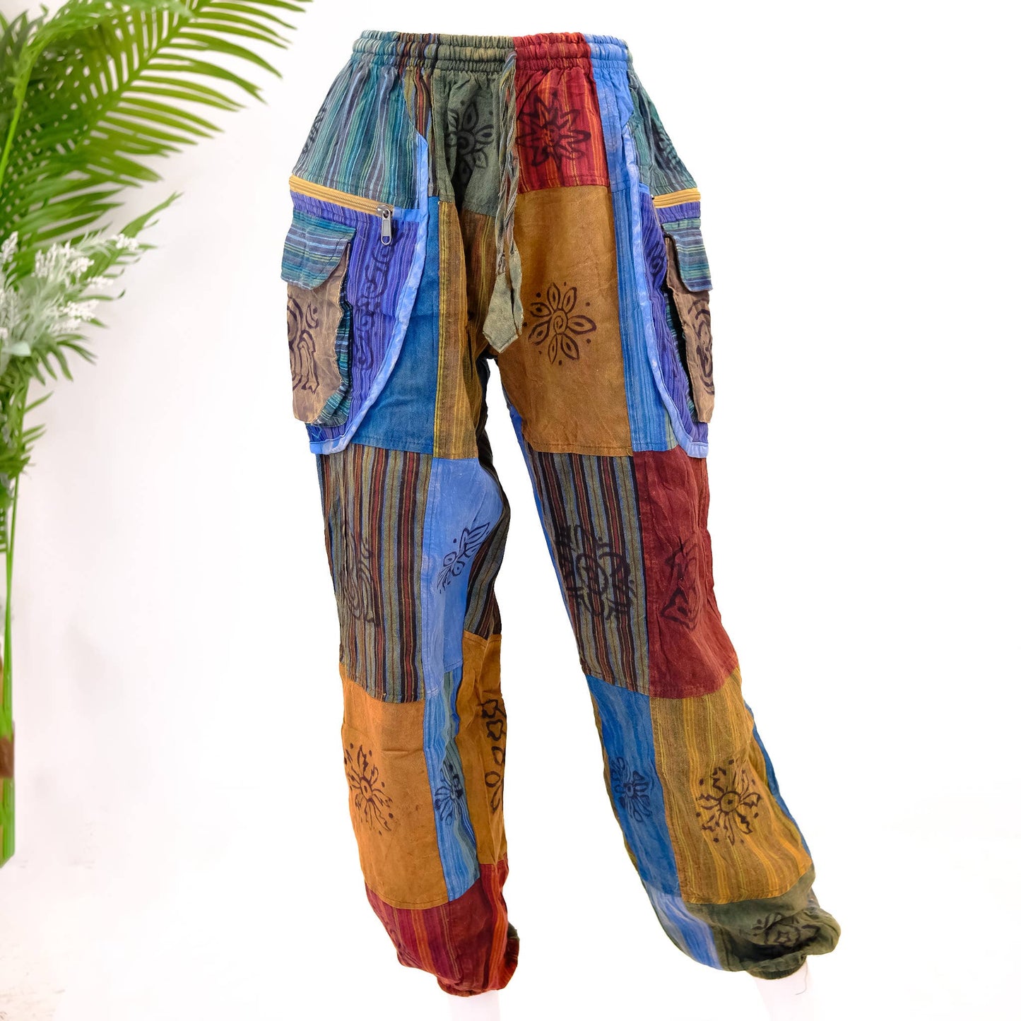 Patchwork Cotton Pants with Multi Pocket (P45-A2E)
