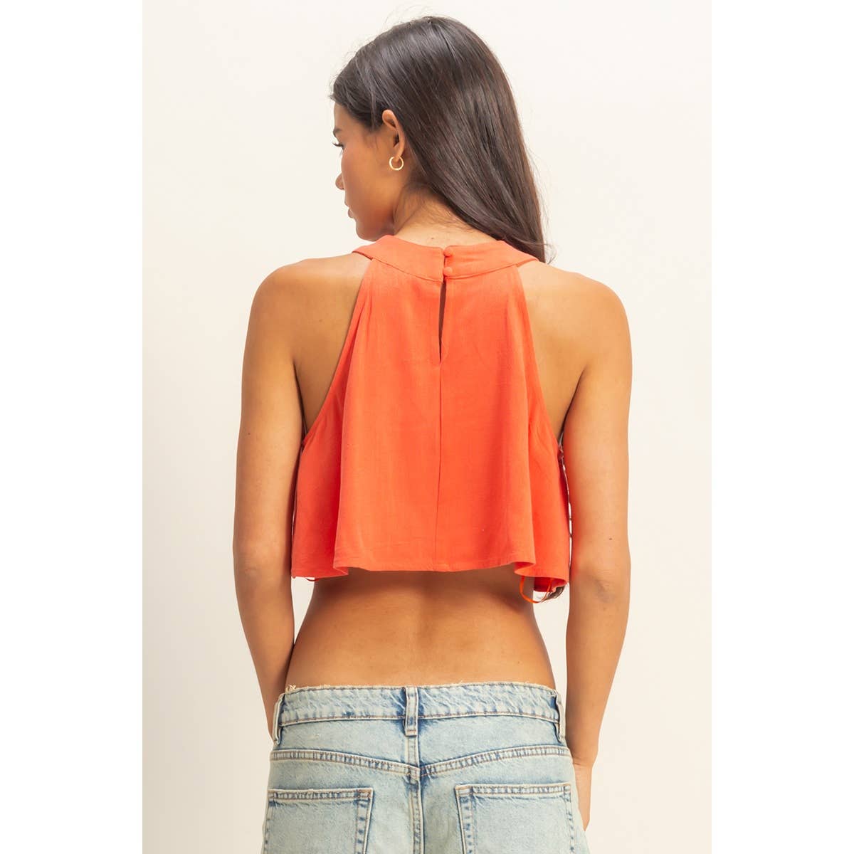 Halter Pleated Ruffle Crop Top