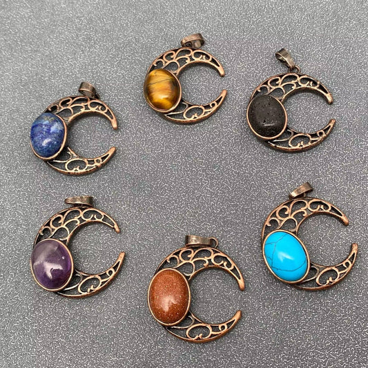 Natural Stone Hollow Moon Charm (Single Pendant) - CS/MS