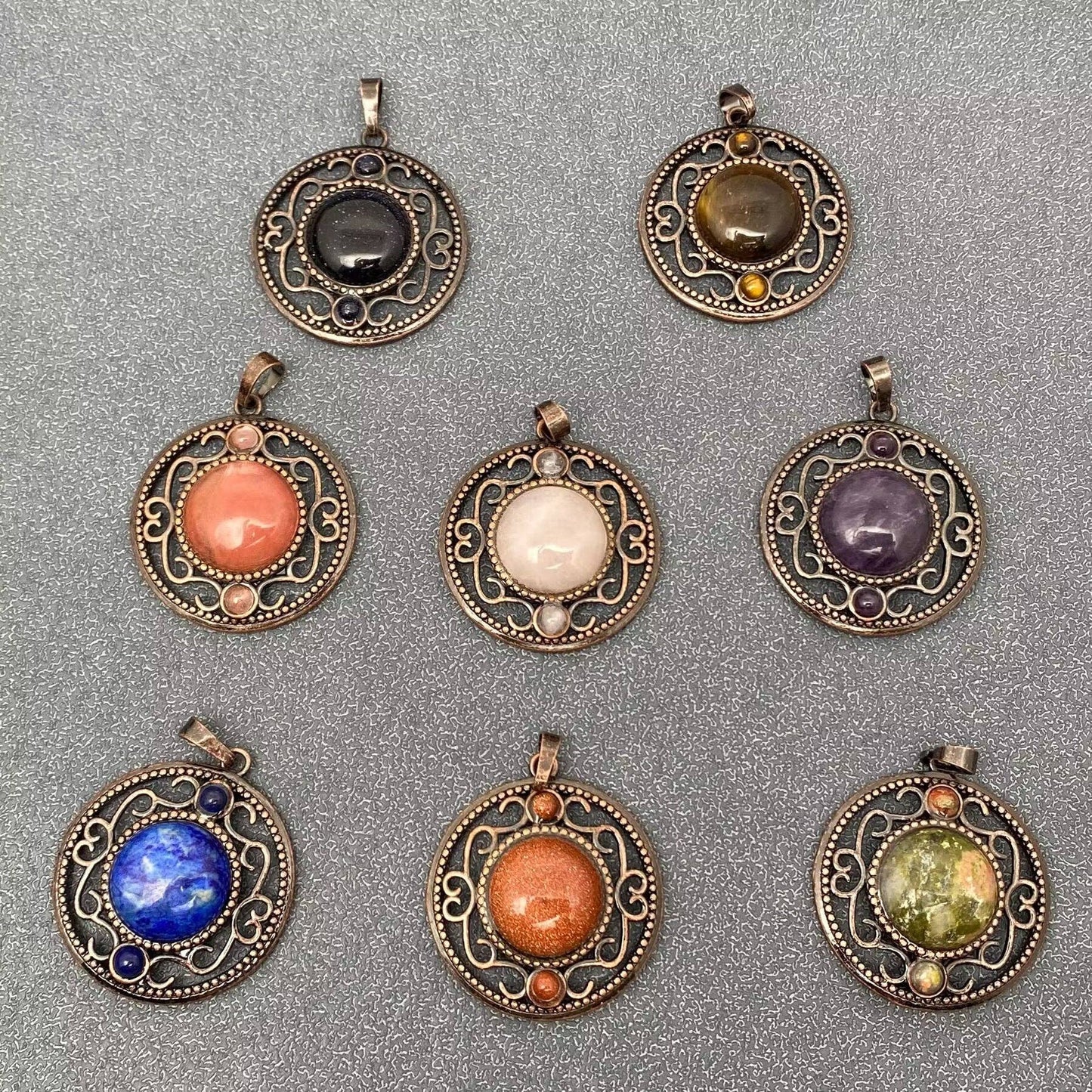 Vintage Natural Stone Hollow Circular Charm  Pendant - CS