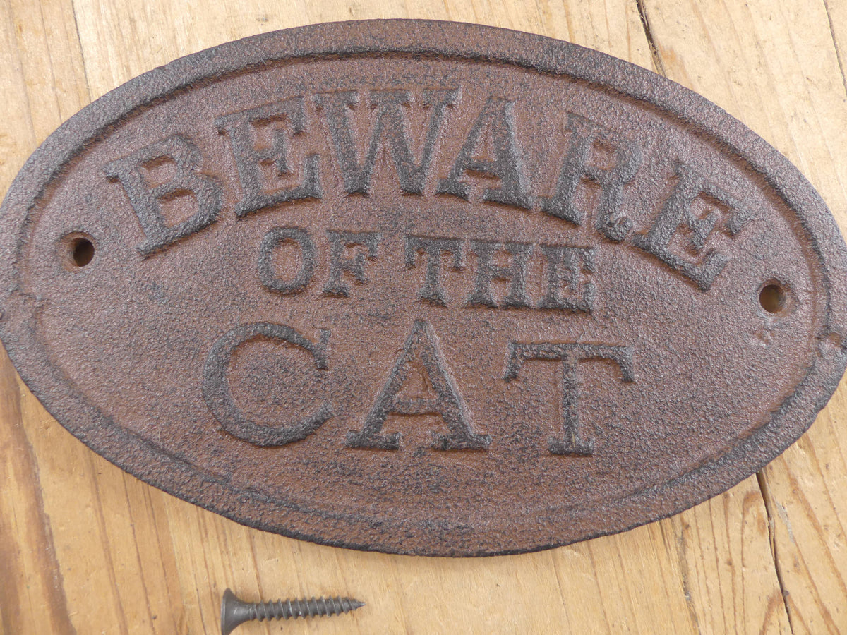 CAST IRON BEWARE OF THE CAT SIGN