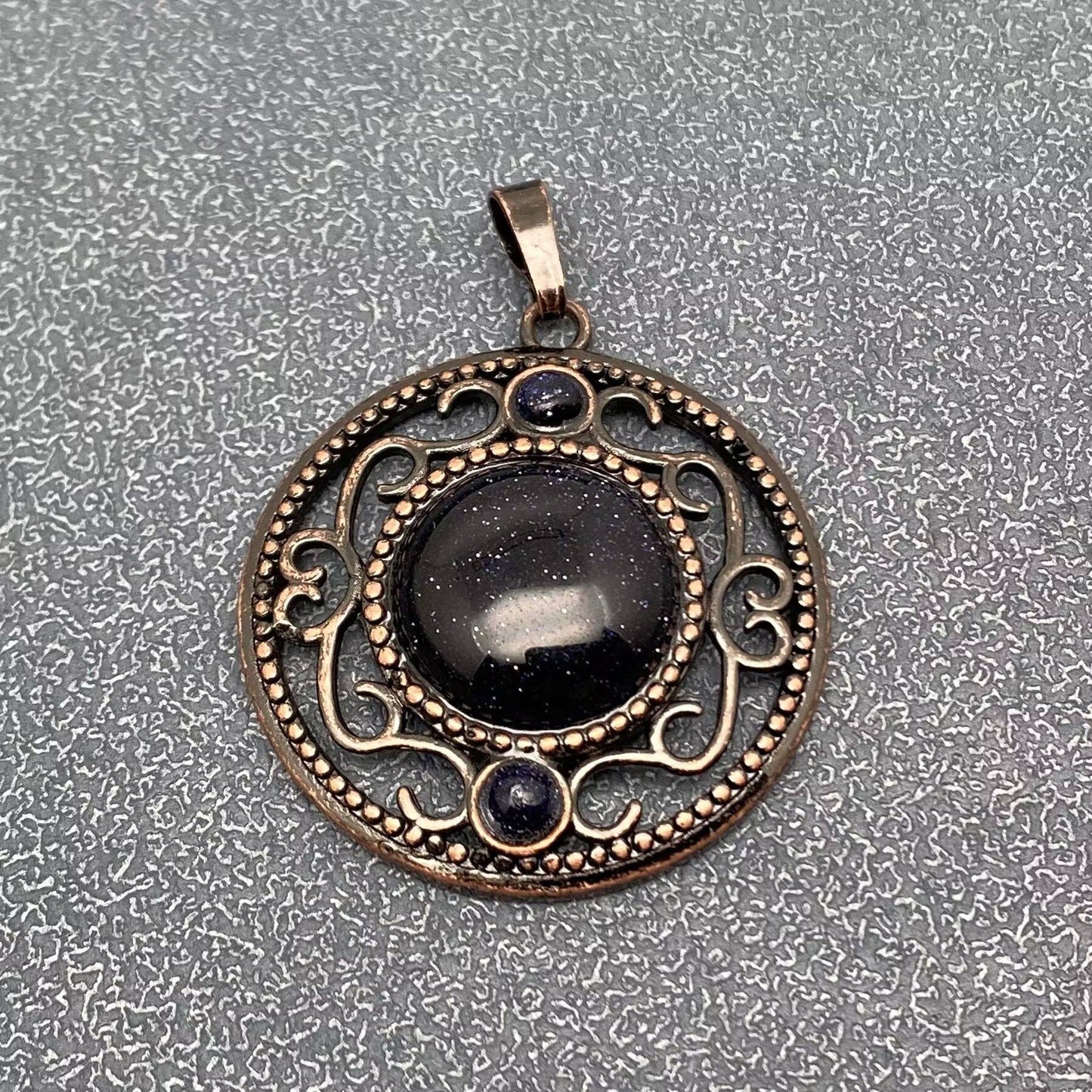 Vintage Natural Stone Hollow Circular Charm  Pendant - CS