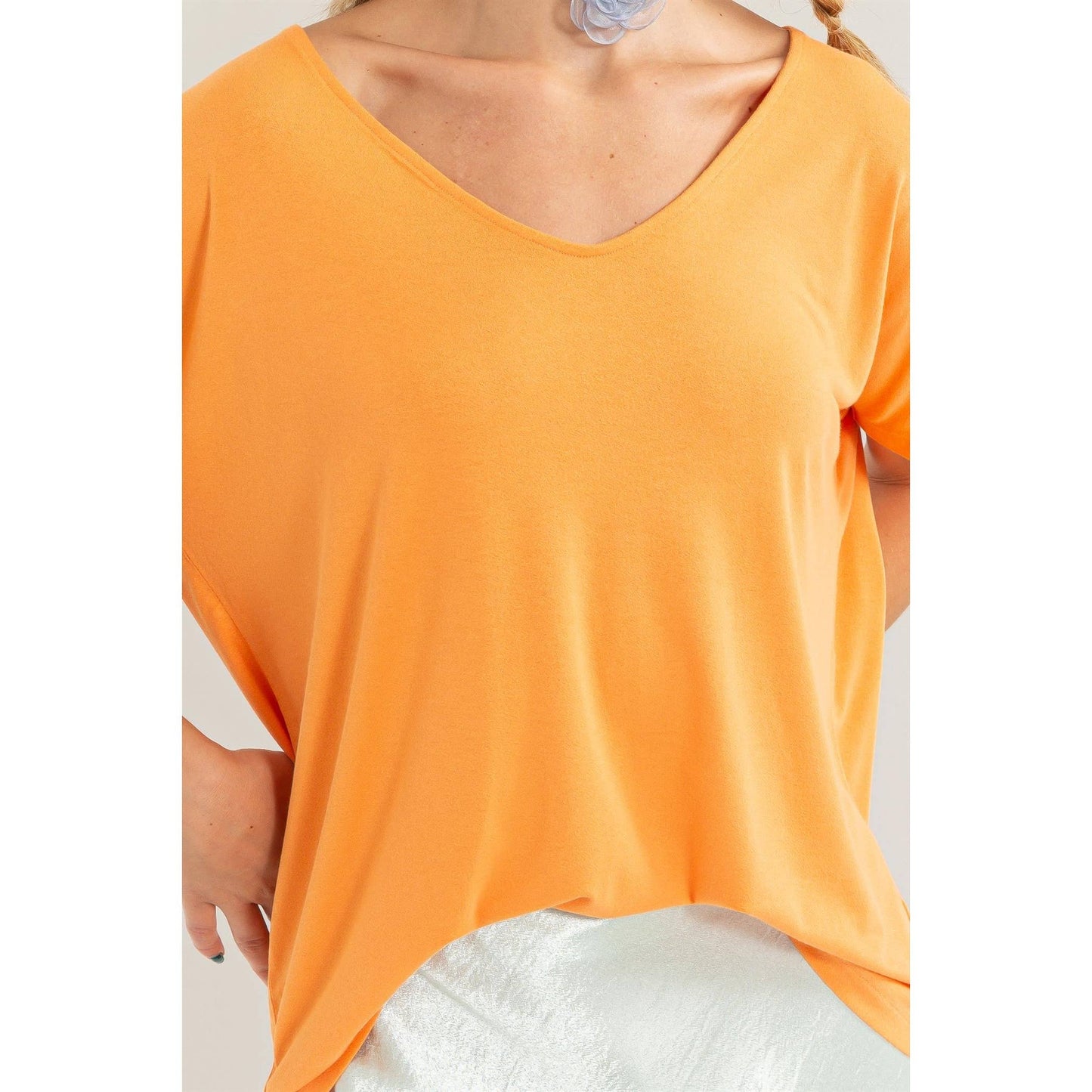 V Neck Dolman Short Sleeve Top