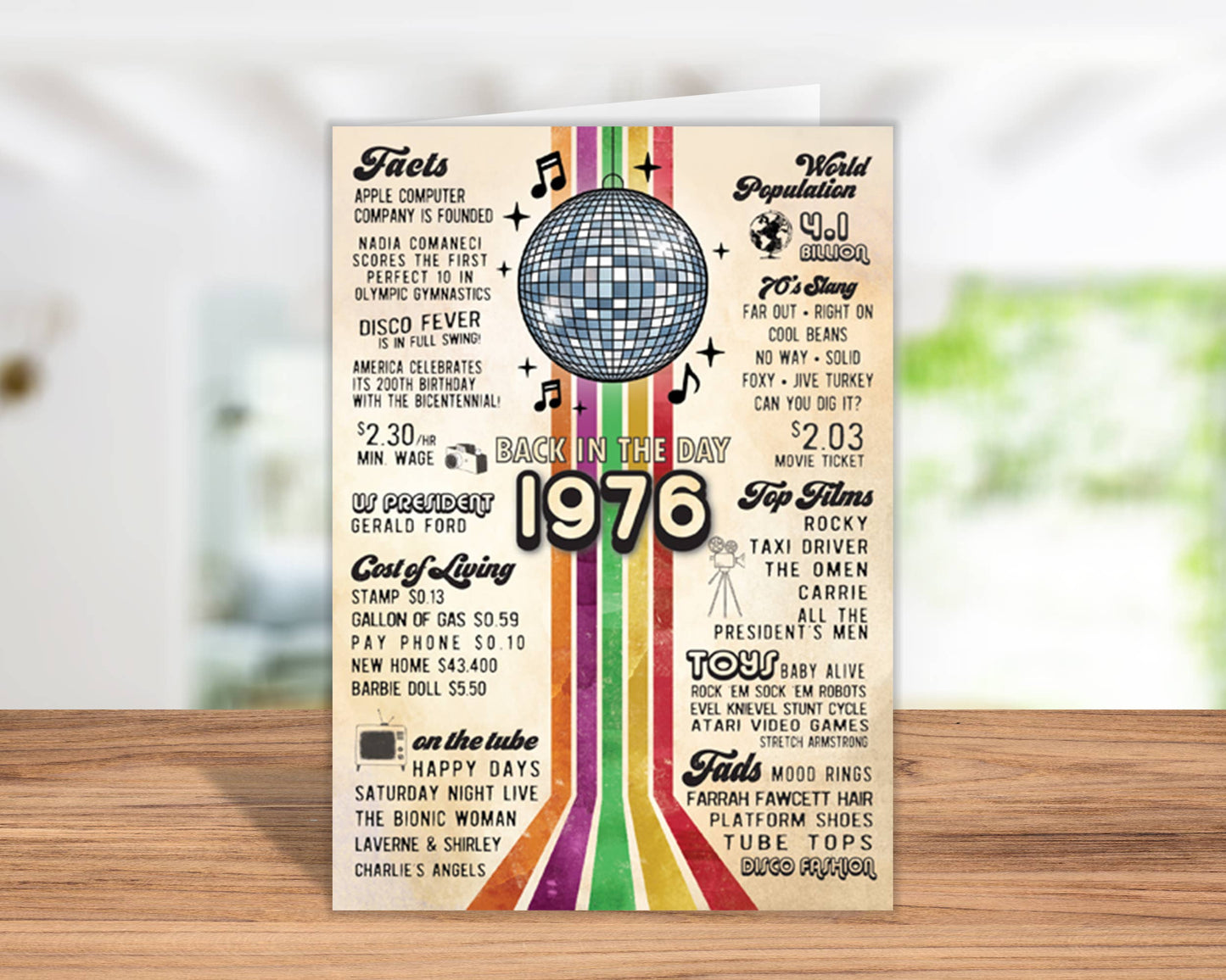 50th Birthday Card, Greeting Cards | 1976 Disco Era, display