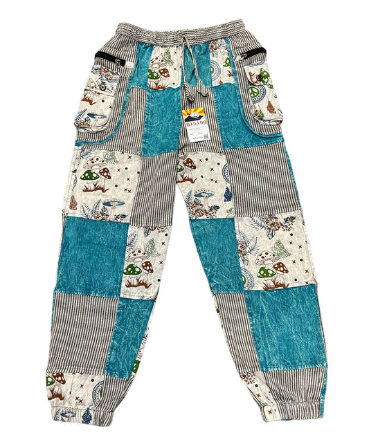 Cotton Patchwork Teal Mushroom Pant D937