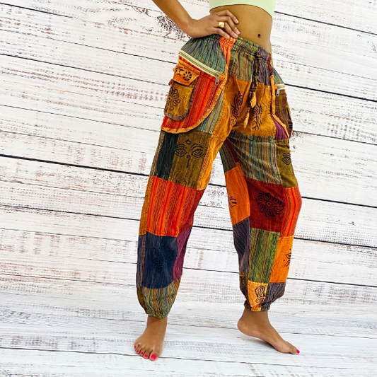 Patchwork Cotton Pants with Multi Pocket (P45-A2E)