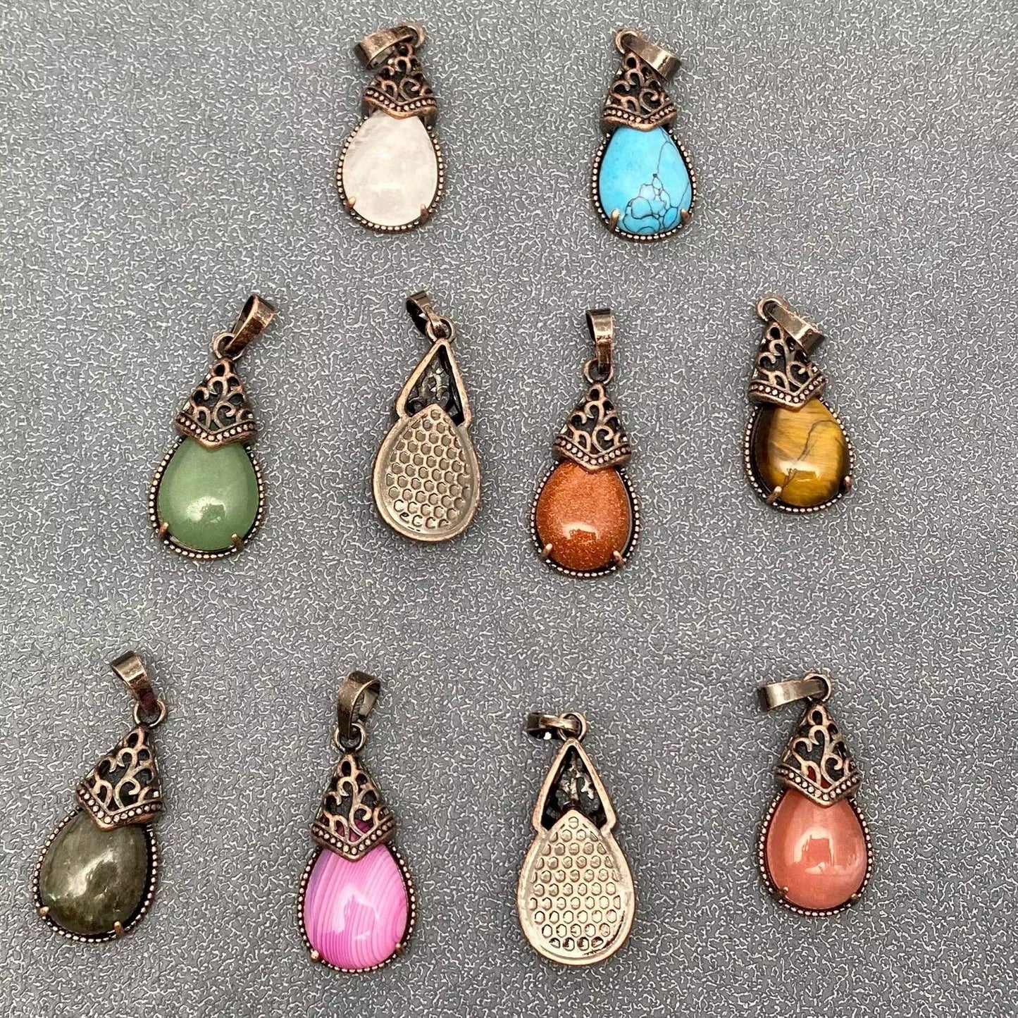 Drop-shaped Natural Stone Bronze Charms (Single Pendant) -CS